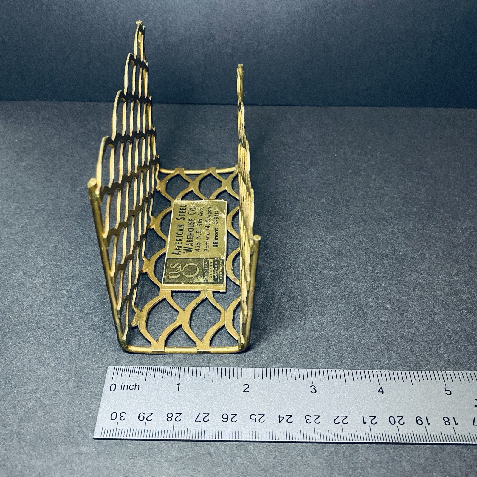Vtg Letter Holder Industrial Mail Desk Office Brass MCM Scallop Single Slot r