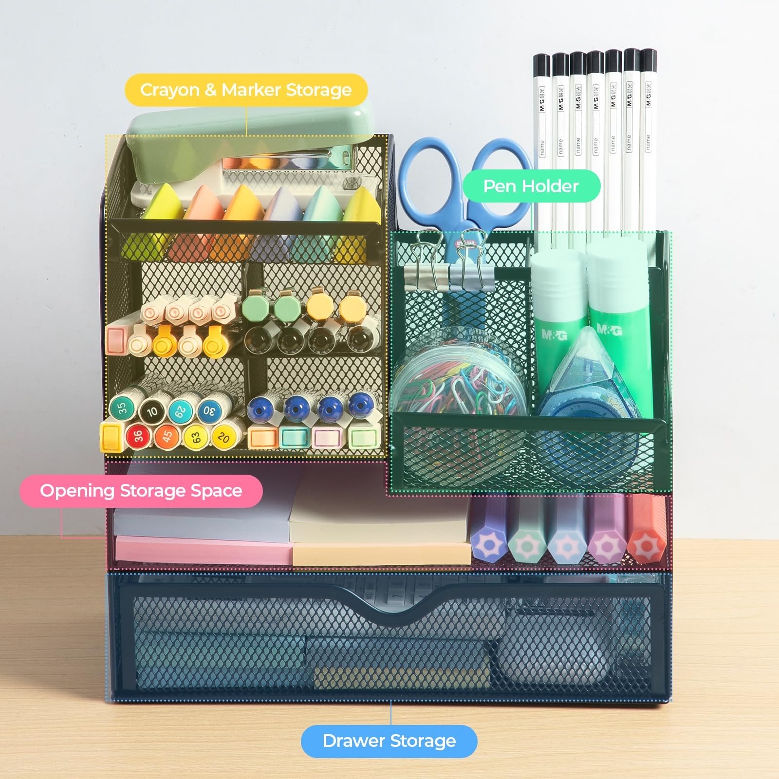 M&G Mesh Pen Holder for Desk, Multi-Functional Pencil with Black