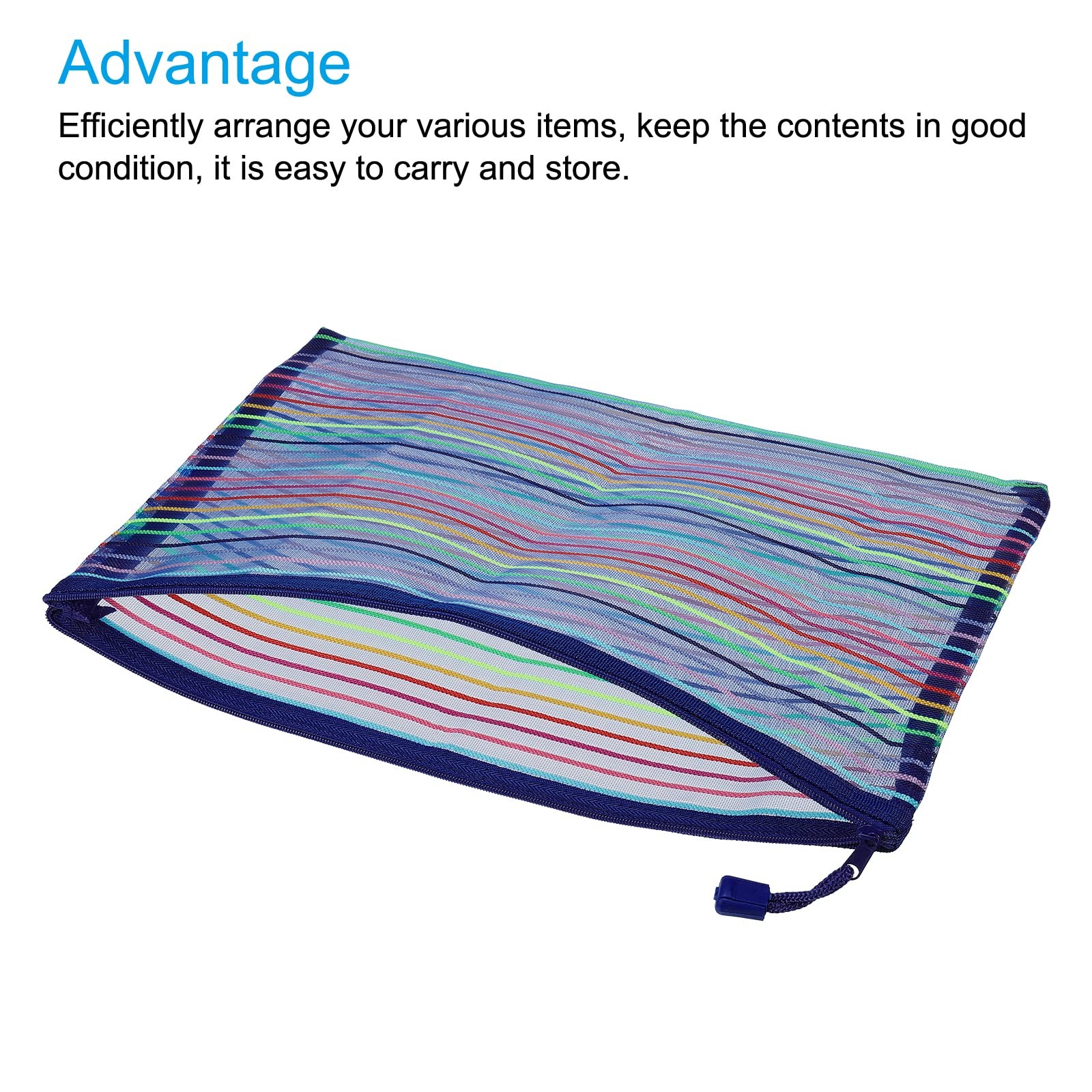 6 Pack Blue A4 Mesh Zipper Pouches, Pencil Case, Document File Bags, Storage