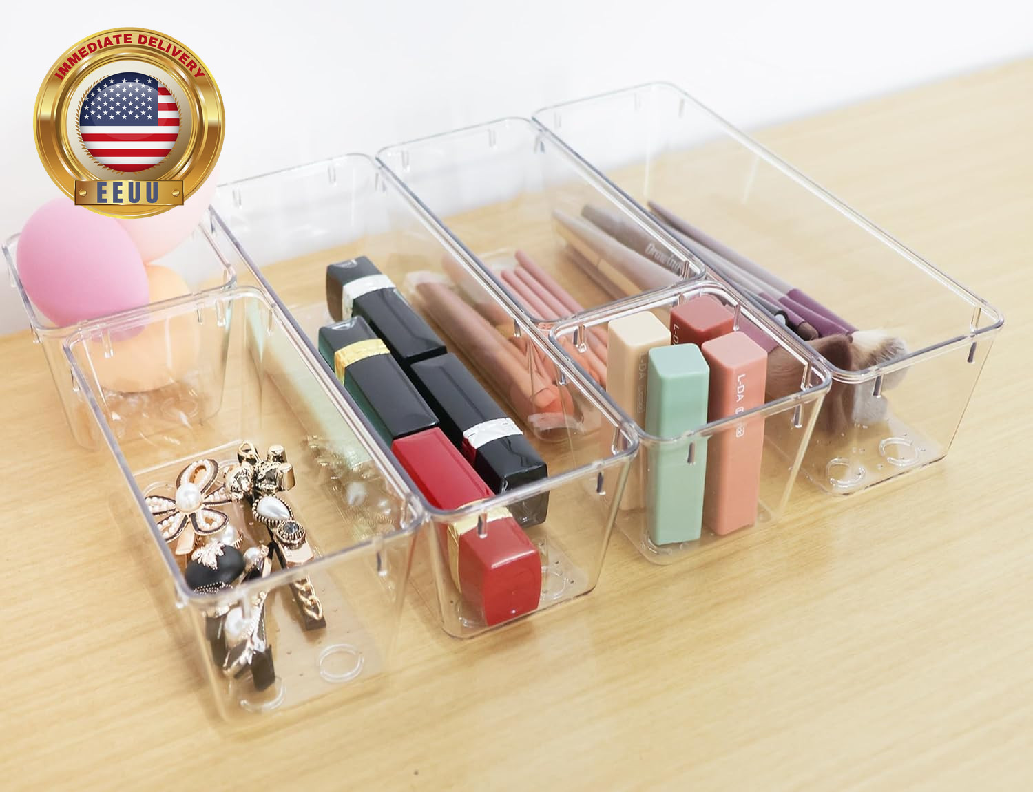 6 Pack Clear Drawer Organizer Set,Office Bin Desk Storage,Desk Drawer Storage Tr