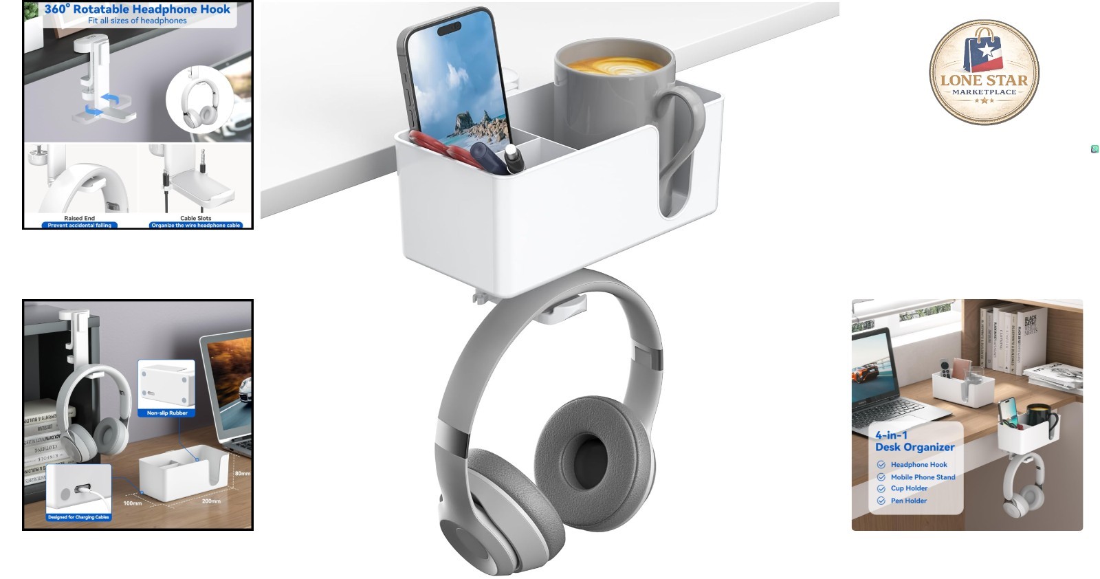 Modern Rotating Desk Organizer with Detachable Storage & Cup Holder – White