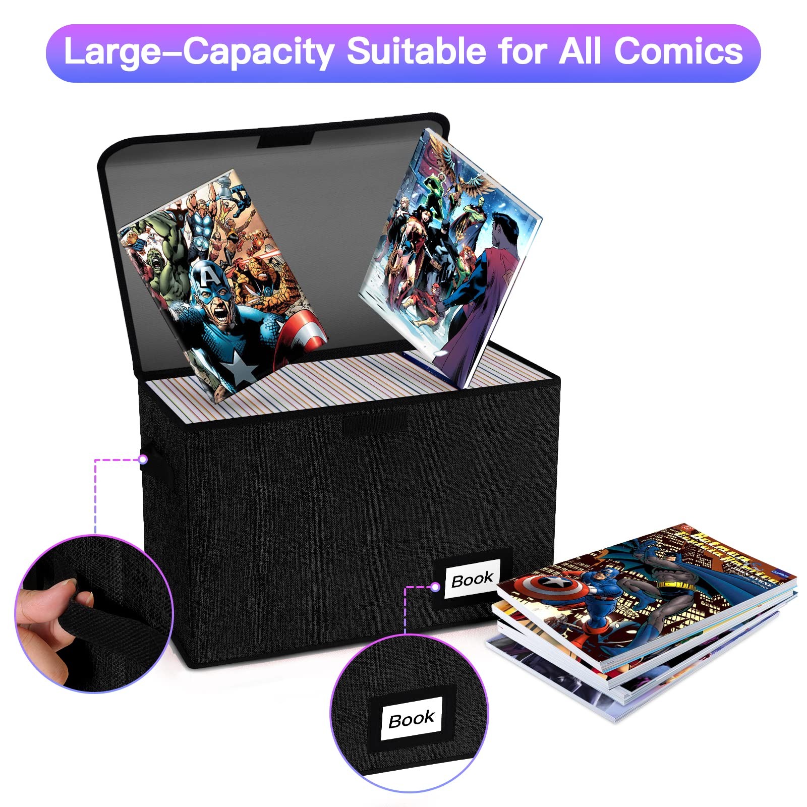YNSZAS Comic Book Storage Box 15.8″ X 7.8″ X 11.8″, Collapsible 1pcs, Black