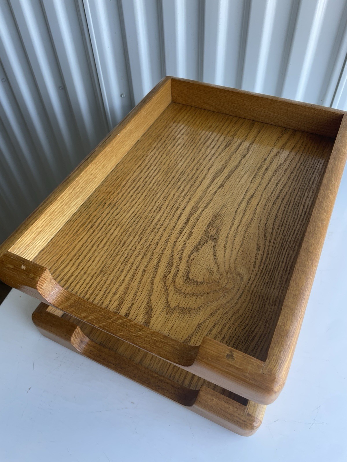 Vintage Oak Letter In/Out Box Desk Accessory MCM Office Gear
