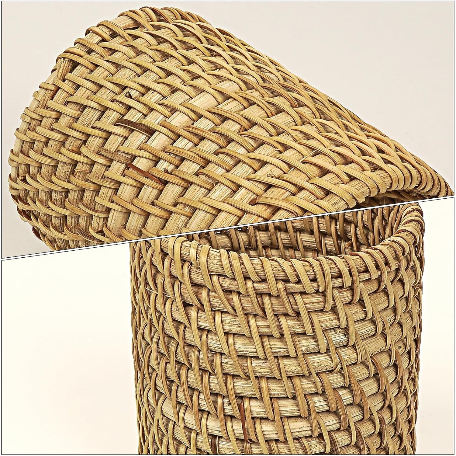 Wicker Rattan Pencil Holder Cylindrical Desk Organizer Cup Natural Brown Office