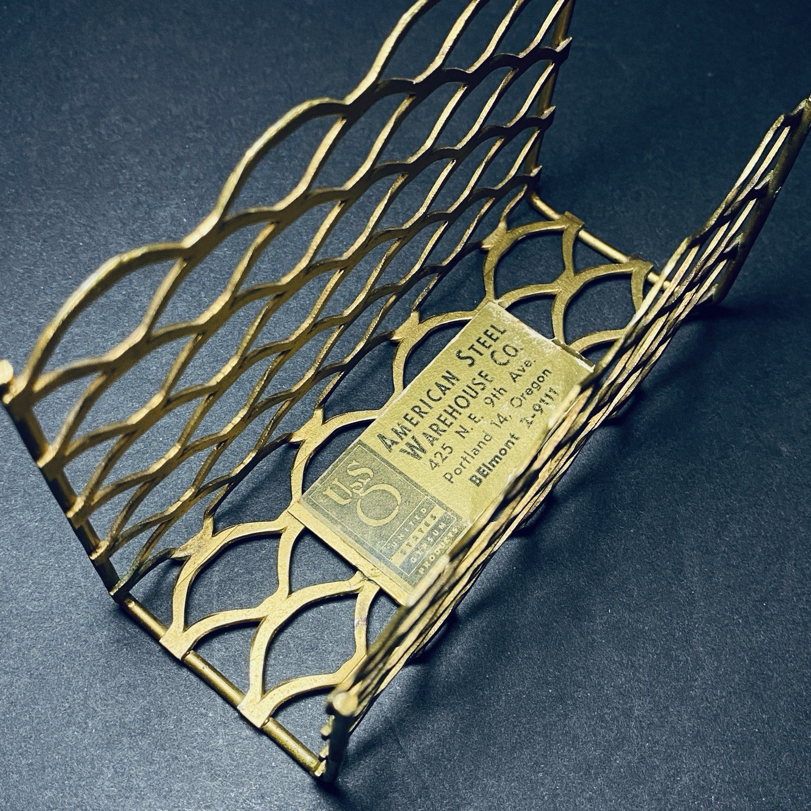 Vtg Letter Holder Industrial Mail Desk Office Brass MCM Scallop Single Slot r