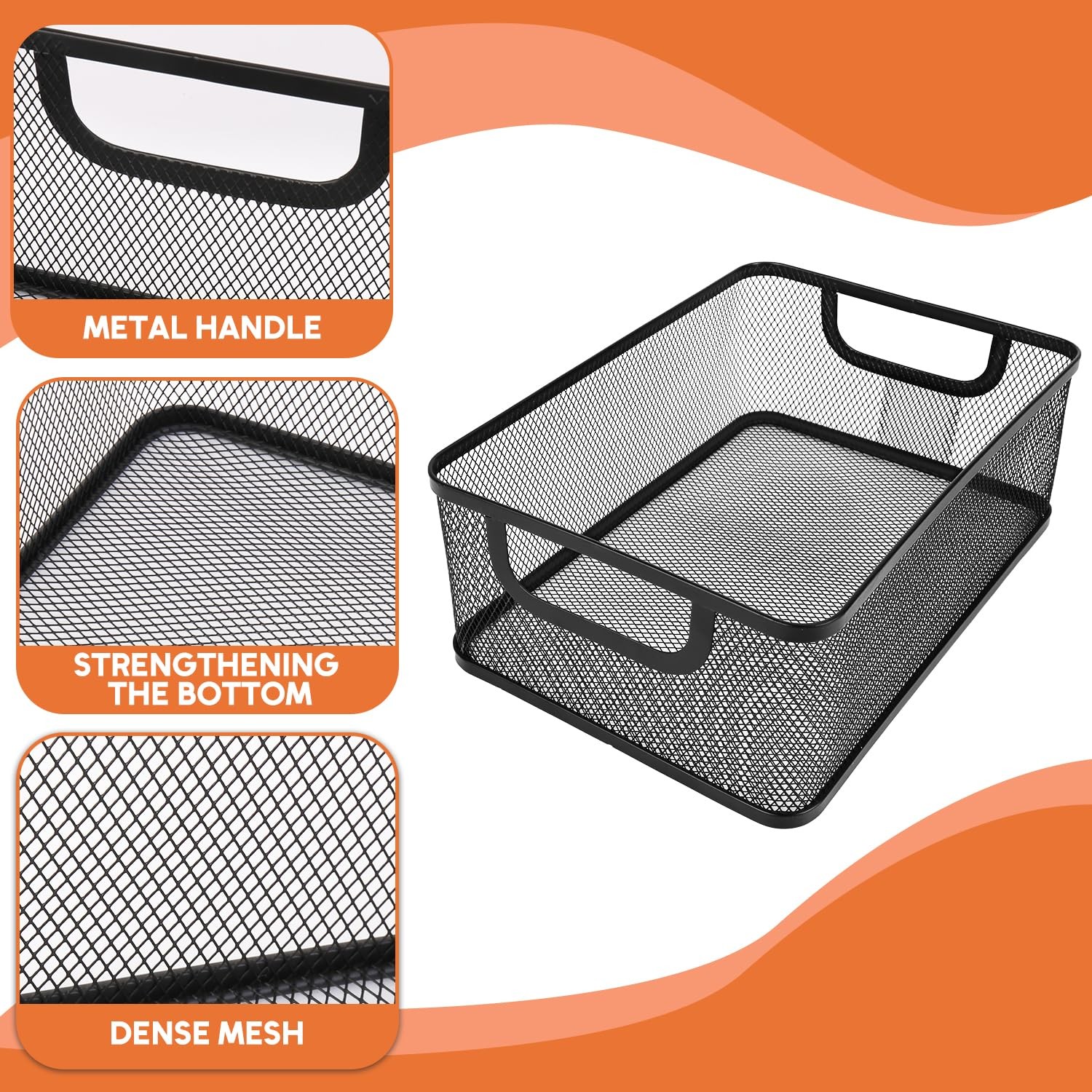 2 Pack EsOffcce Metal Mesh Steel Basket Desk Organizer Rectangle Black