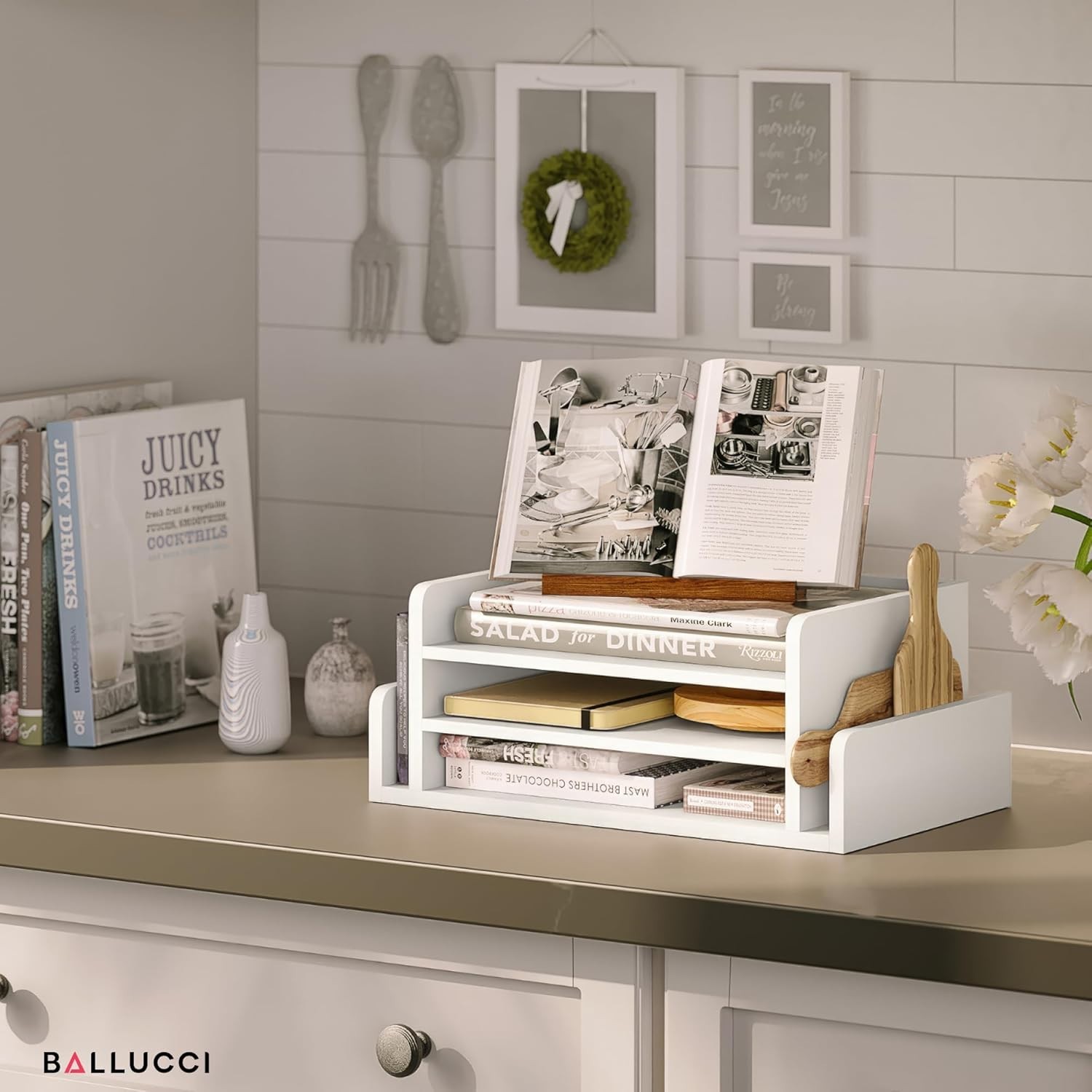 3-Tier Wood Desk Organizer Letter Tray File Holder w/ 2 Mail Slots White