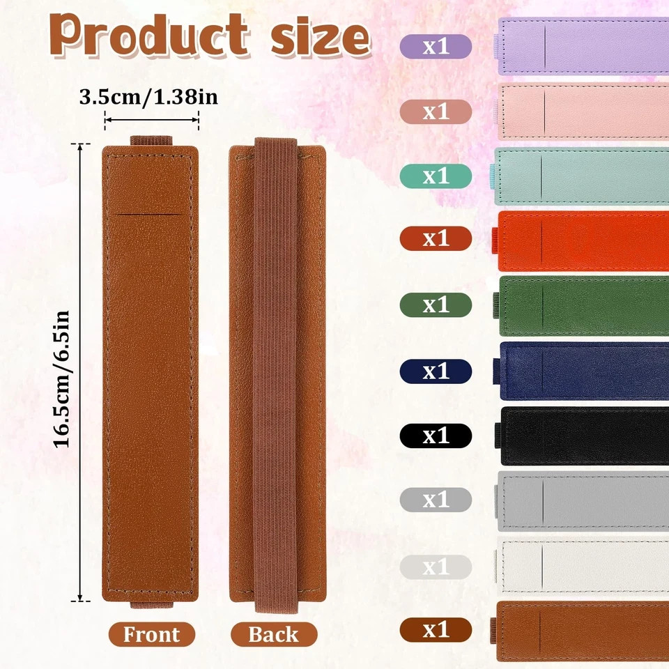 10 Pcs Pen Holder for Notebook, PU Leather Adjustable Book Strap, Notebook Pen