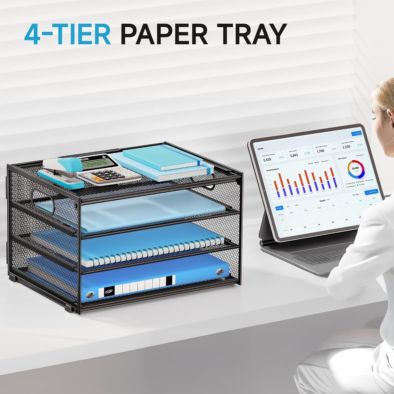 3-Tier Letter Tray Desk Organizer, Mesh Metal Paper File Tray Organizer for Desk