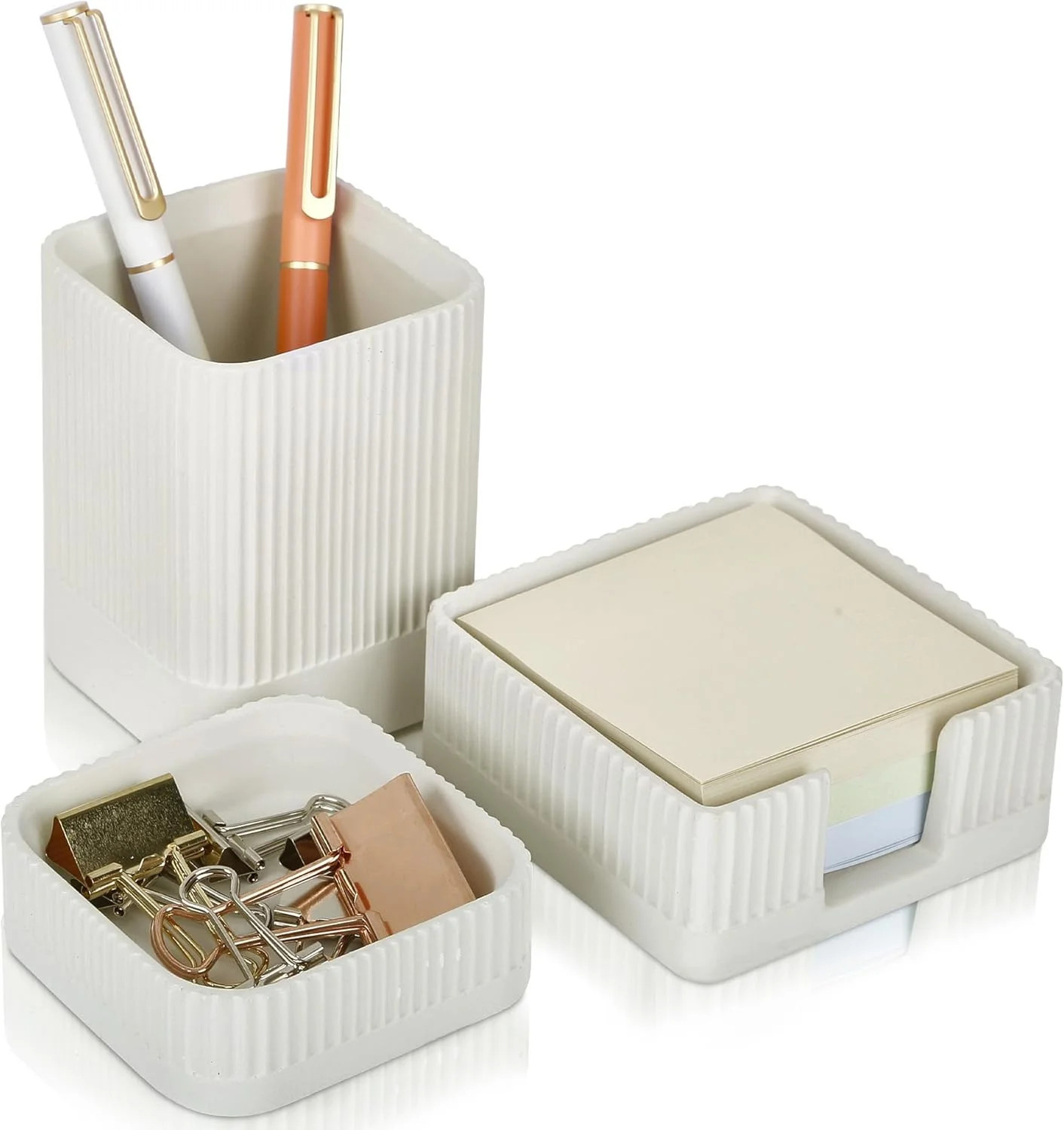 Aesthetic Desk Organizer Set of 3 For Your Office – Sturdy Concrete Desktop Acce