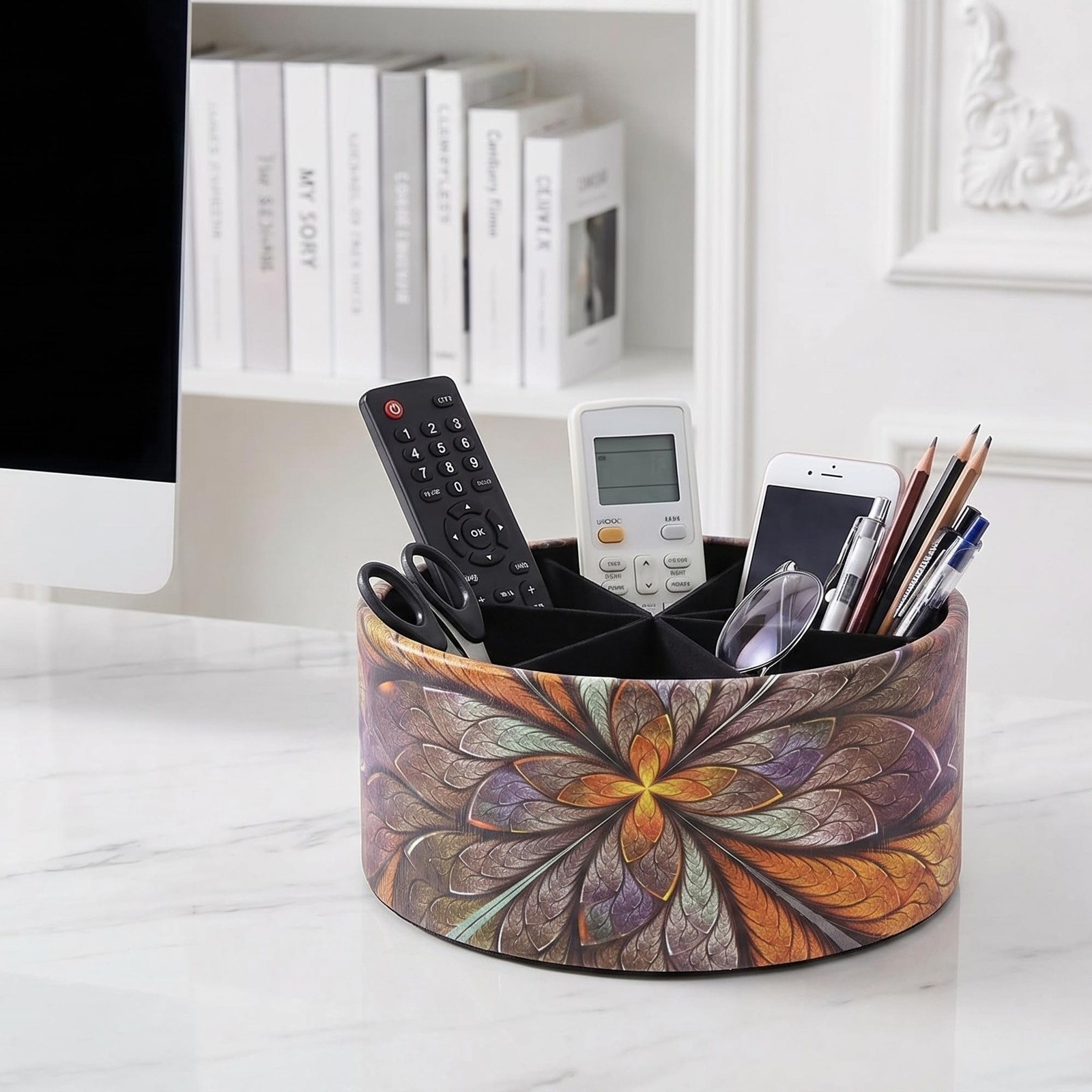 lizimandu Remote Control Holder, 360°Spinning PU Leather Desk TV Remote Caddy…