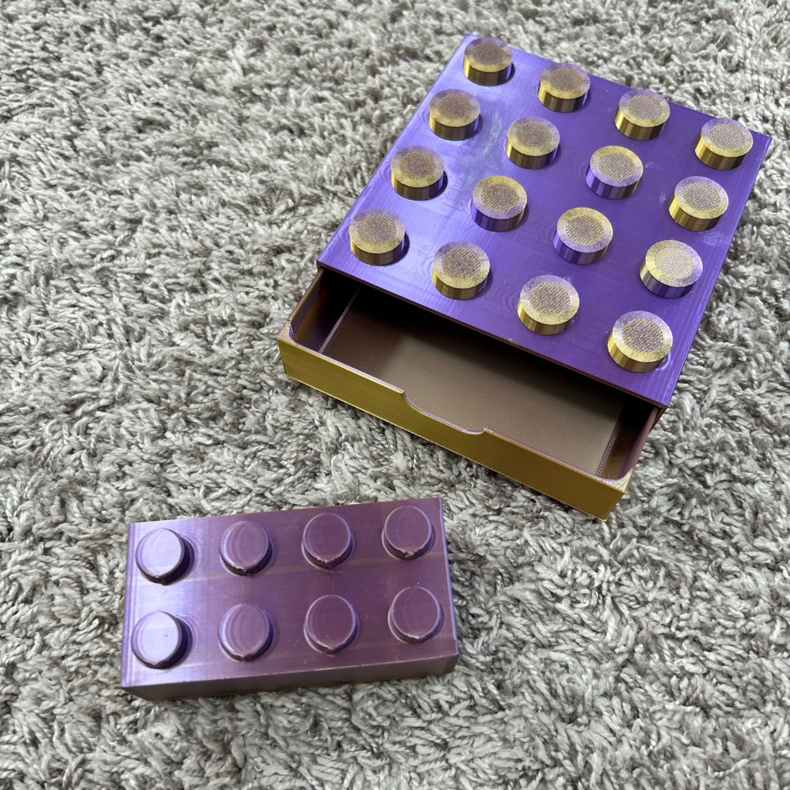 Purple Gold 3D Printed Building Block Desk Organizer Set Drawer Tape Dispenser
