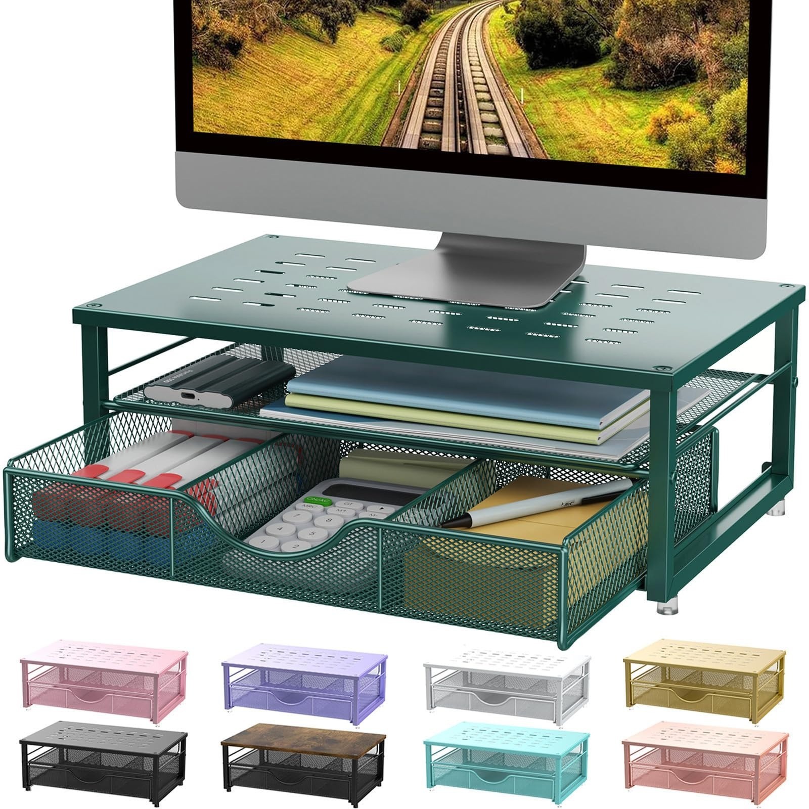 gianotter Computer Monitor Stand Riser with Drawer – Desk Organizer