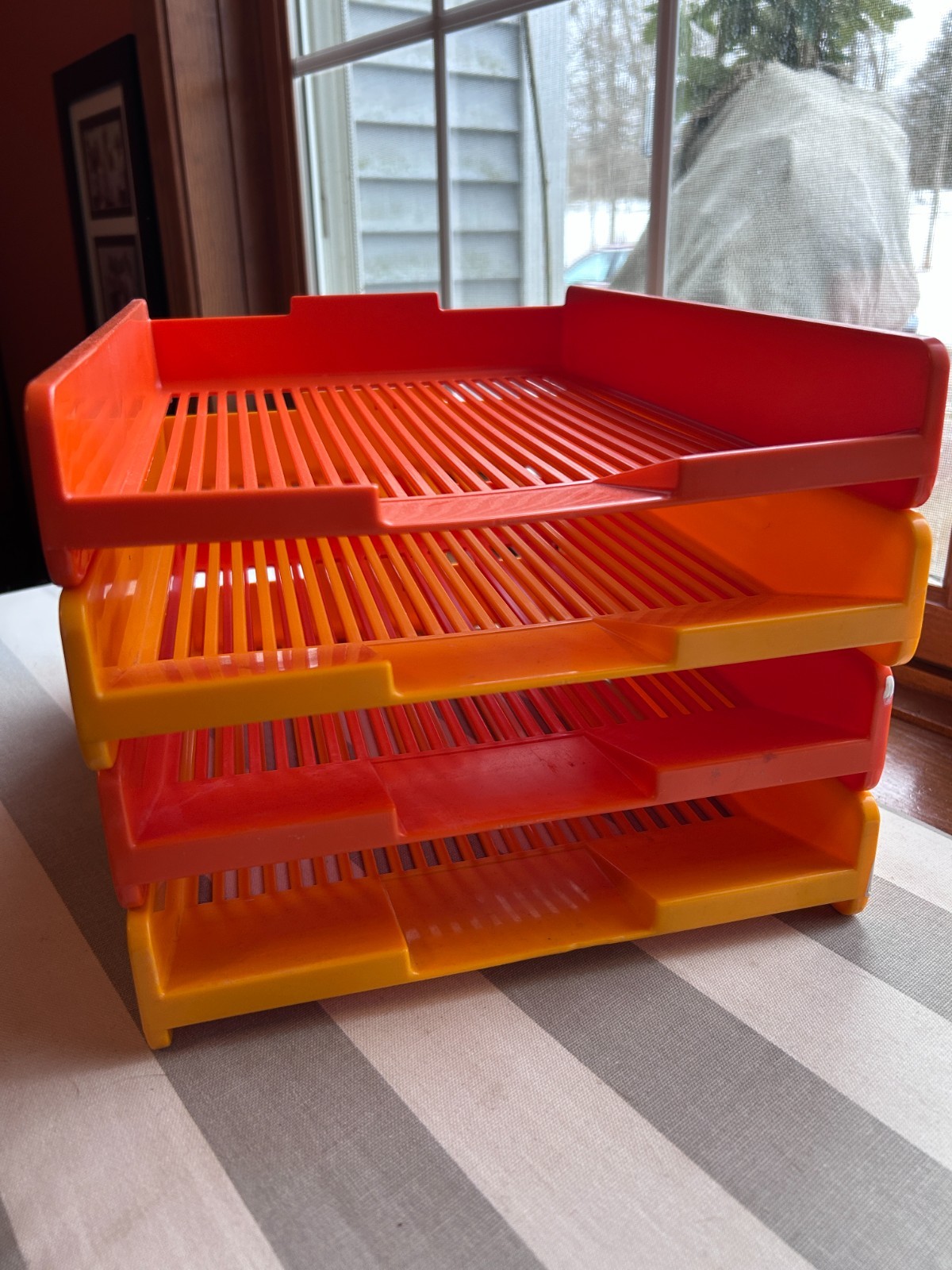 vintage Gustavsberg plastic stacking desk paper trays orange yellow MCM Sweden