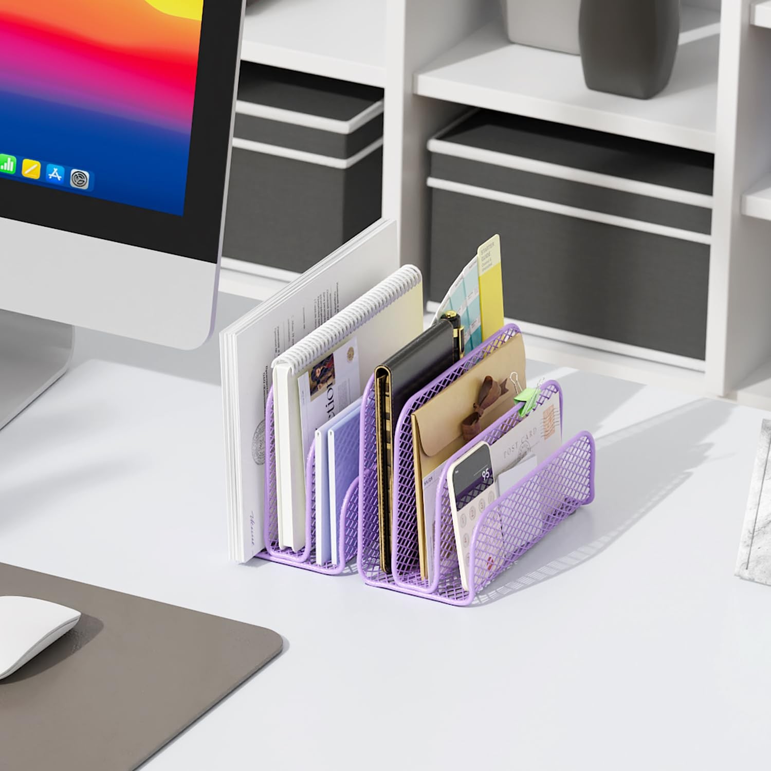 gianotter Mail Organizer Countertop, Metal File Holder with 3-Slot, Purple