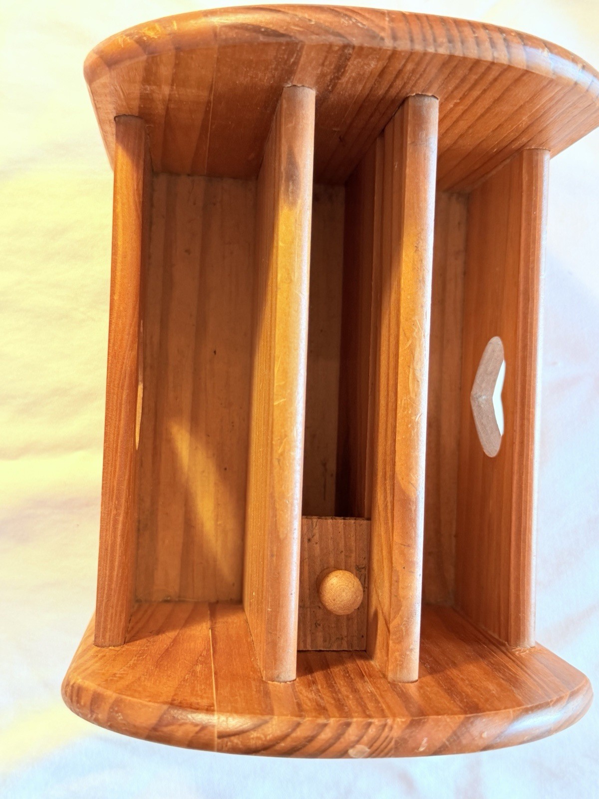 Vintage Wood Rotating Desk Organizer Mail Holder Napkin Utensil Caddy