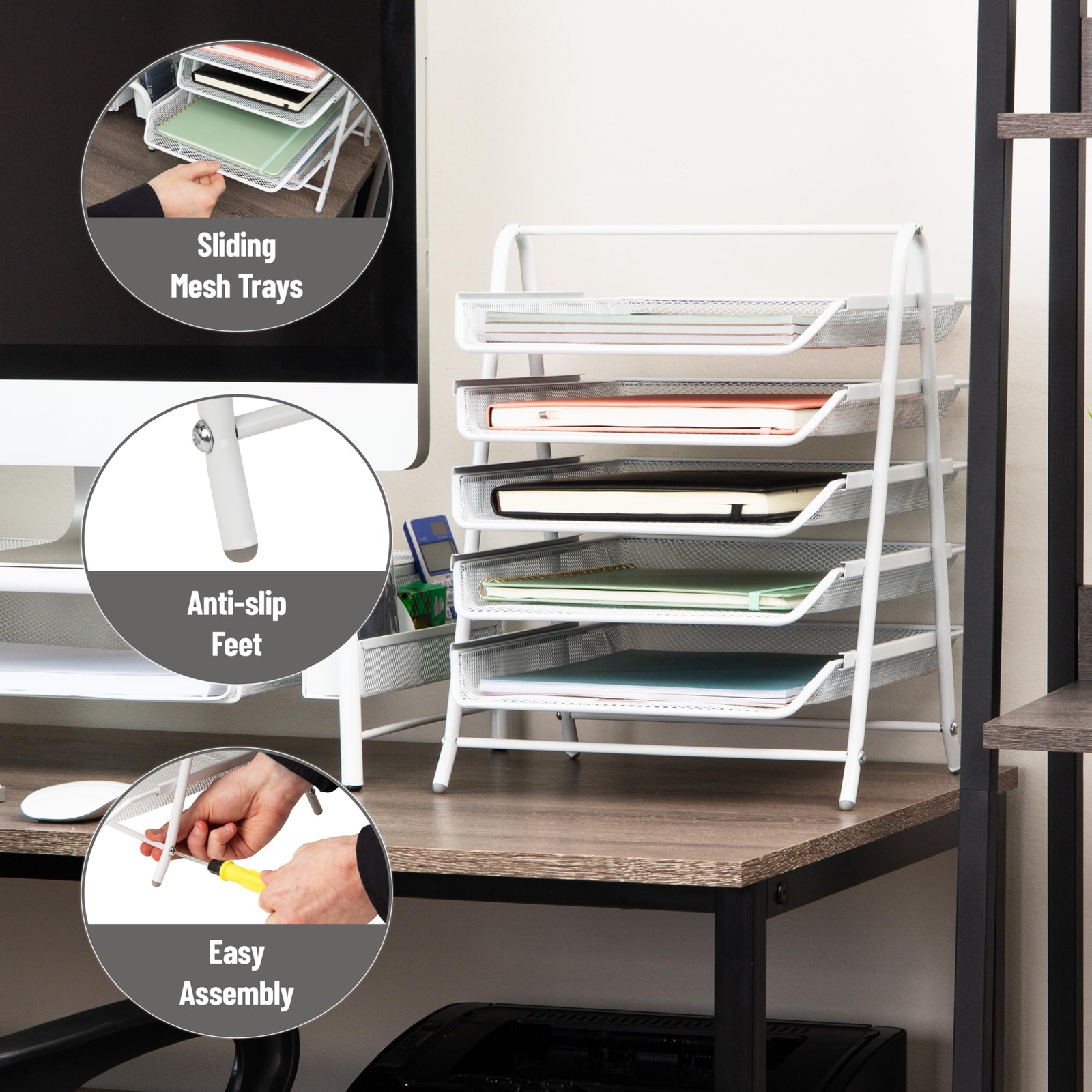 Mind Reader 5-Tier Paper Tray Organizer, Vertical Desktop File Storage Rack, …