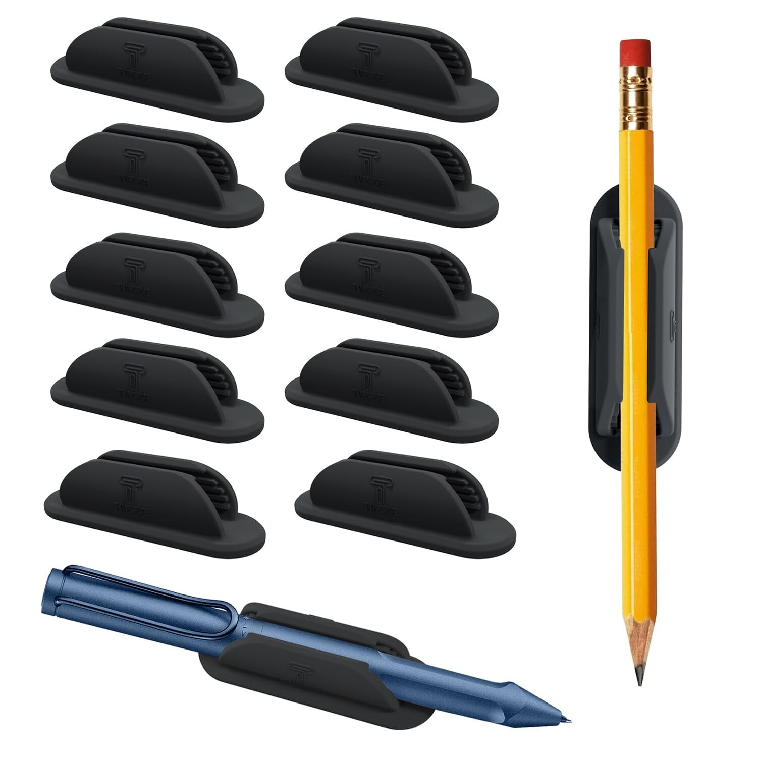 Adhesive Pencil Holders for Desk Set of 10 – Silicone Pen Holder with 15 PCS …