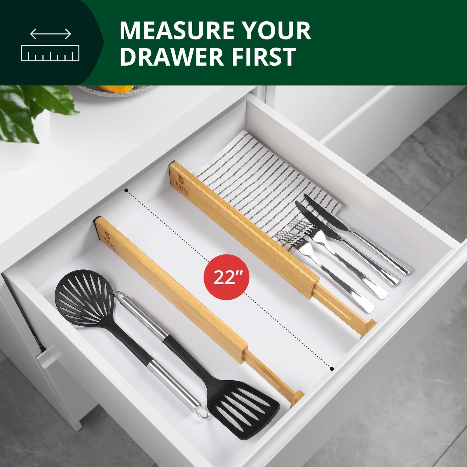 Bamboo Drawer Dividers Organizers, Adjustable Large (up to 22″), Natural