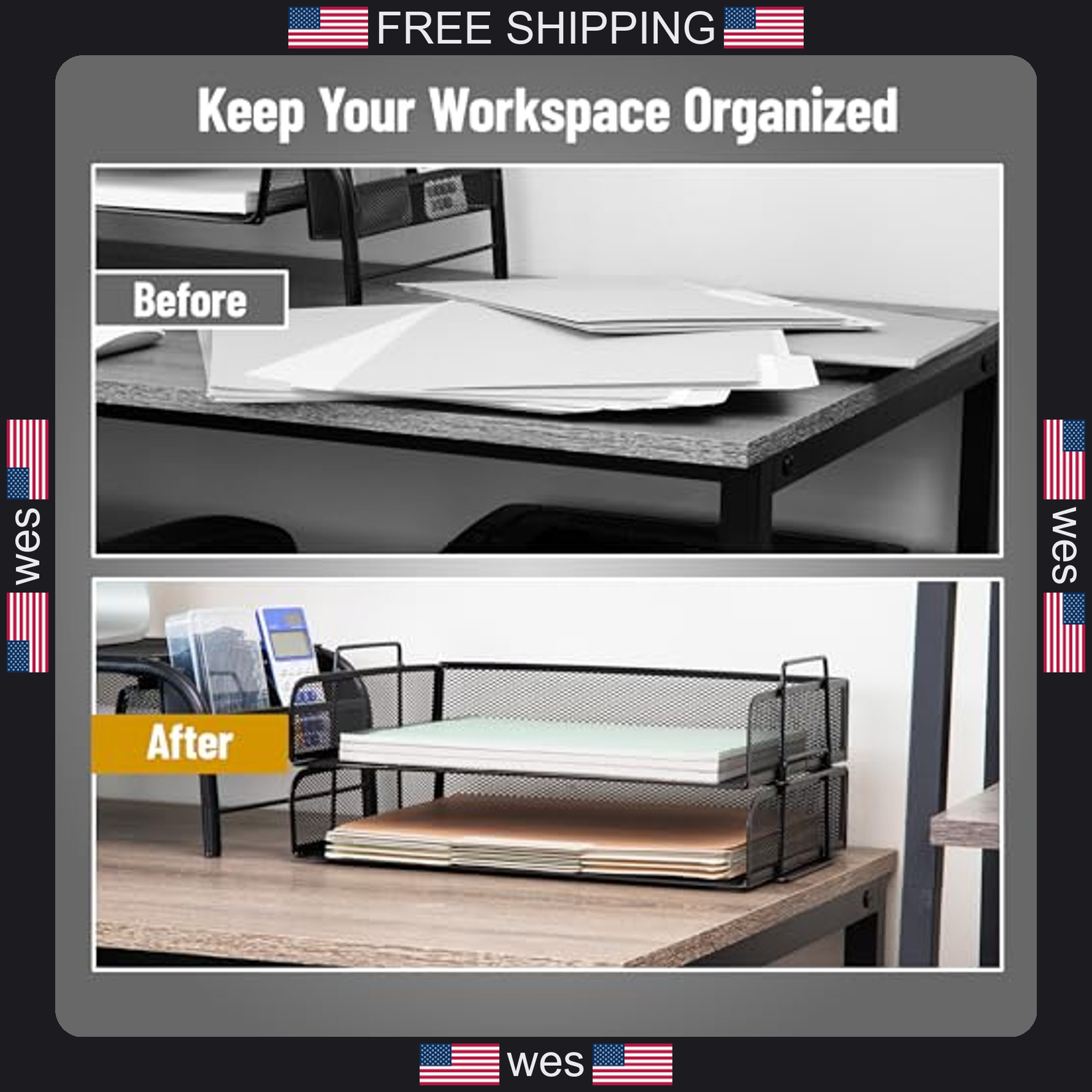 Mind Reader stackable paper tray set black metal mesh desktop organizer 2 pcs