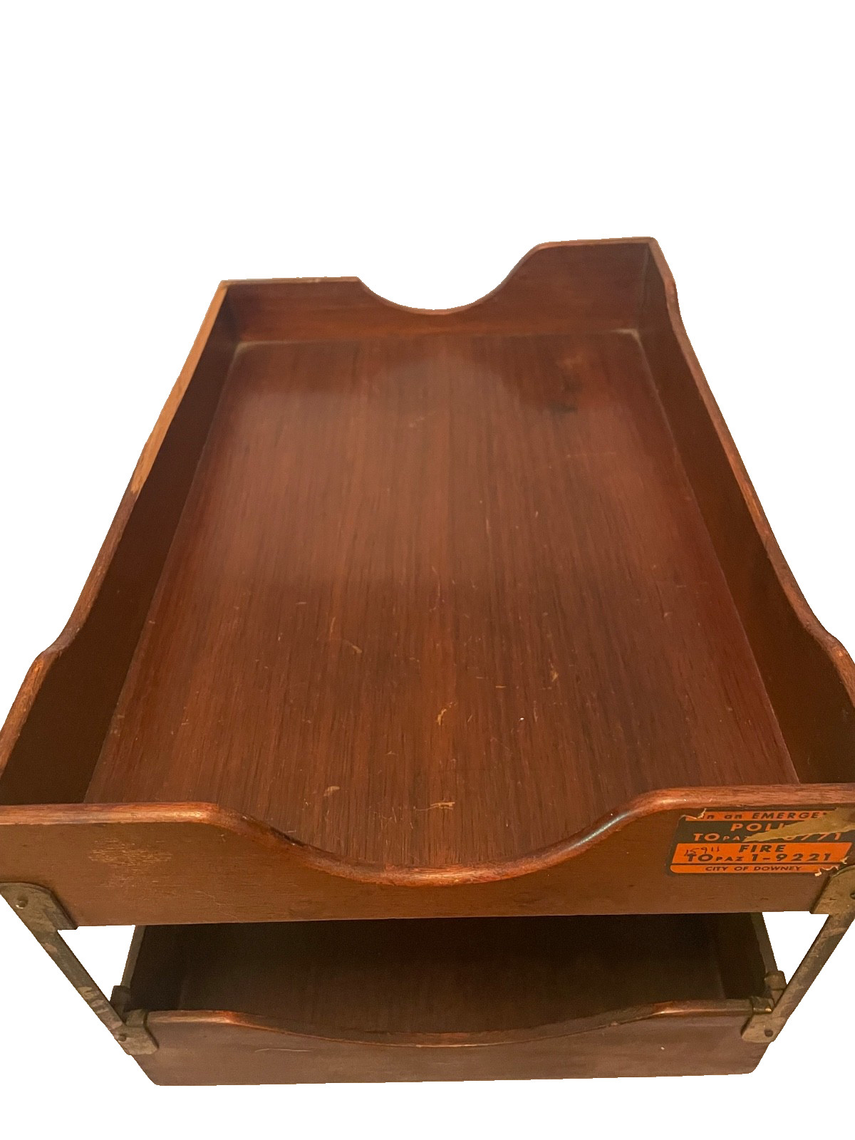 Vintage Wood Metal Letter Tray 2 Tier Desk Organizer Stacking File Damaged