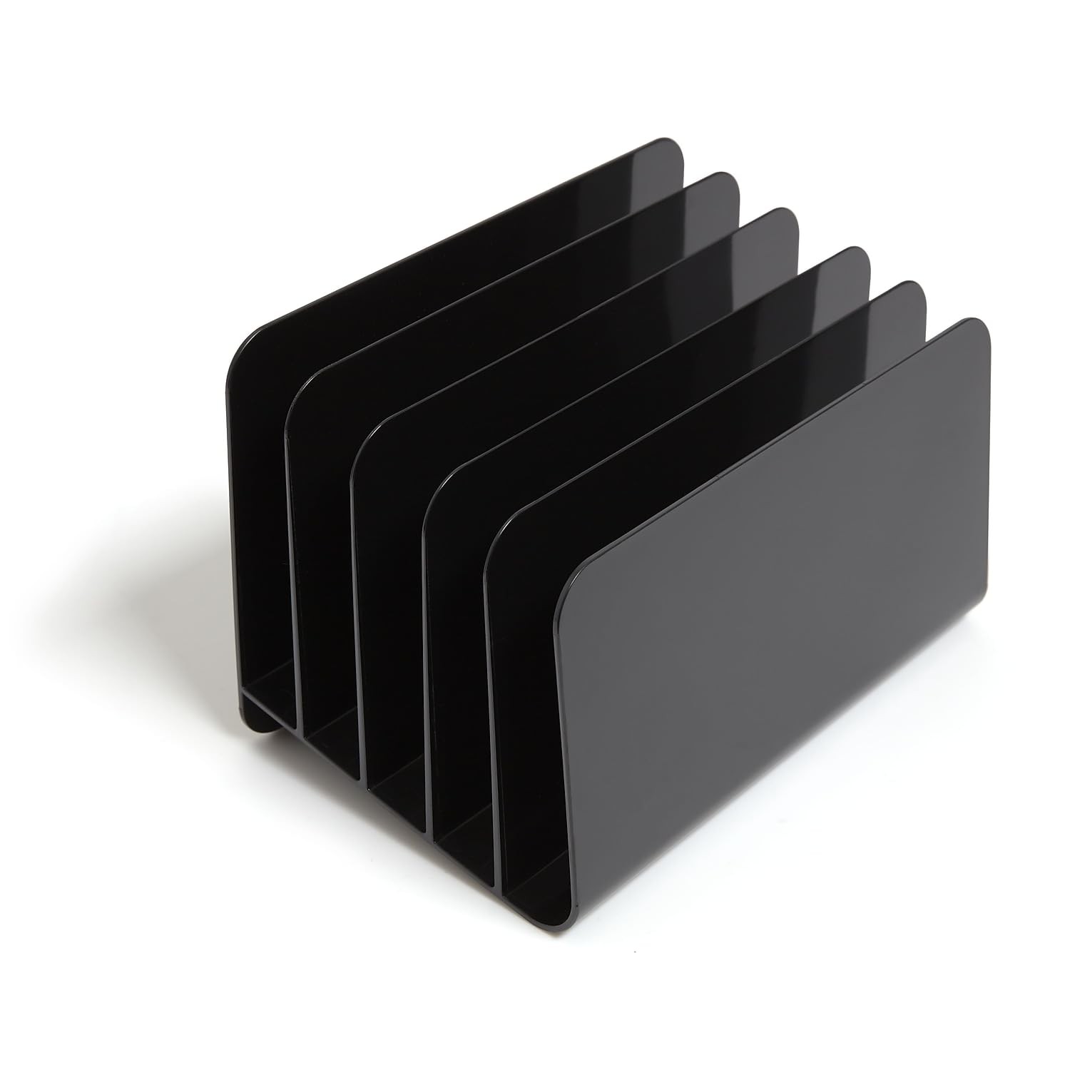 TRU RED Plastic Incline Desktop File Sorter, 5‑Slot, Black – Slanted