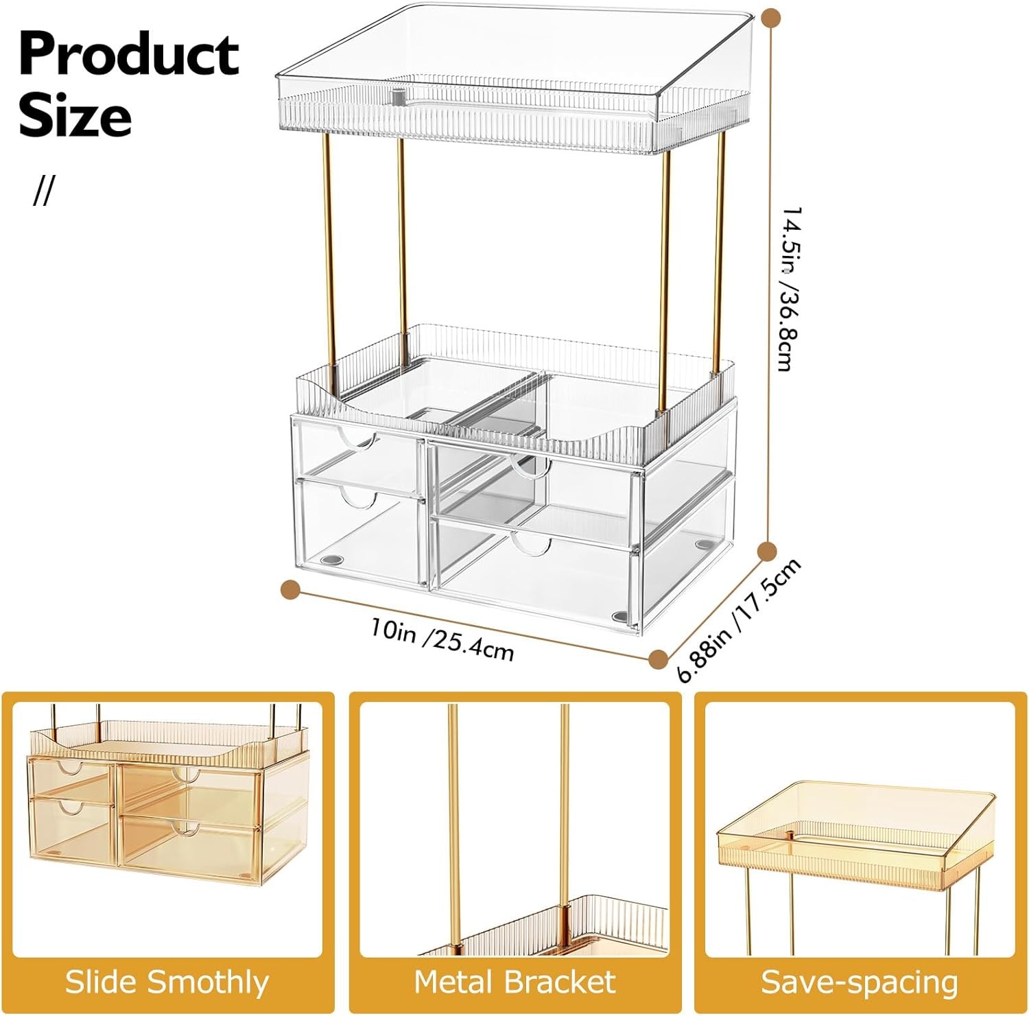 SNSLXH 4 Drawers Makeup Organizer – 4 Tier Makeup Storage, Cosmetics Organiser,