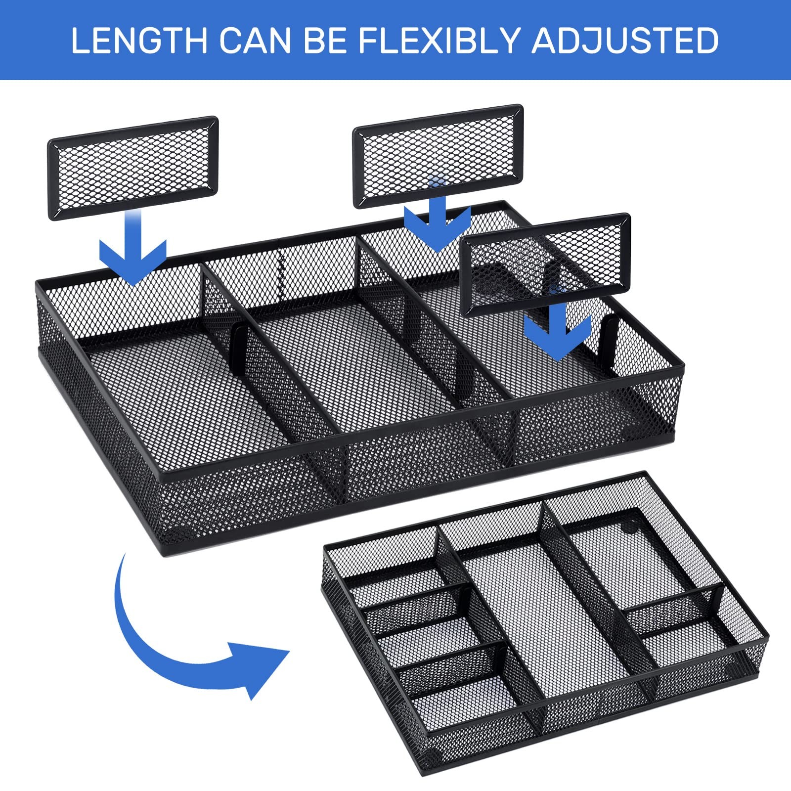 Neudeco Desk Drawer Organizer, 4 Pack Metal Mesh, Black 12.5x9x8 inch, black