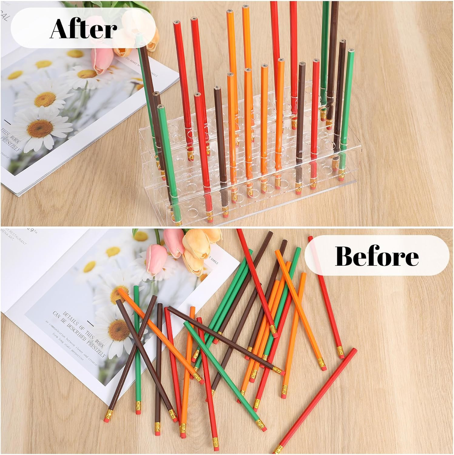 Acrylic Pen Holder, 48-Slots Pen Display Stand 2 Tier Pencil Display Desk Stand