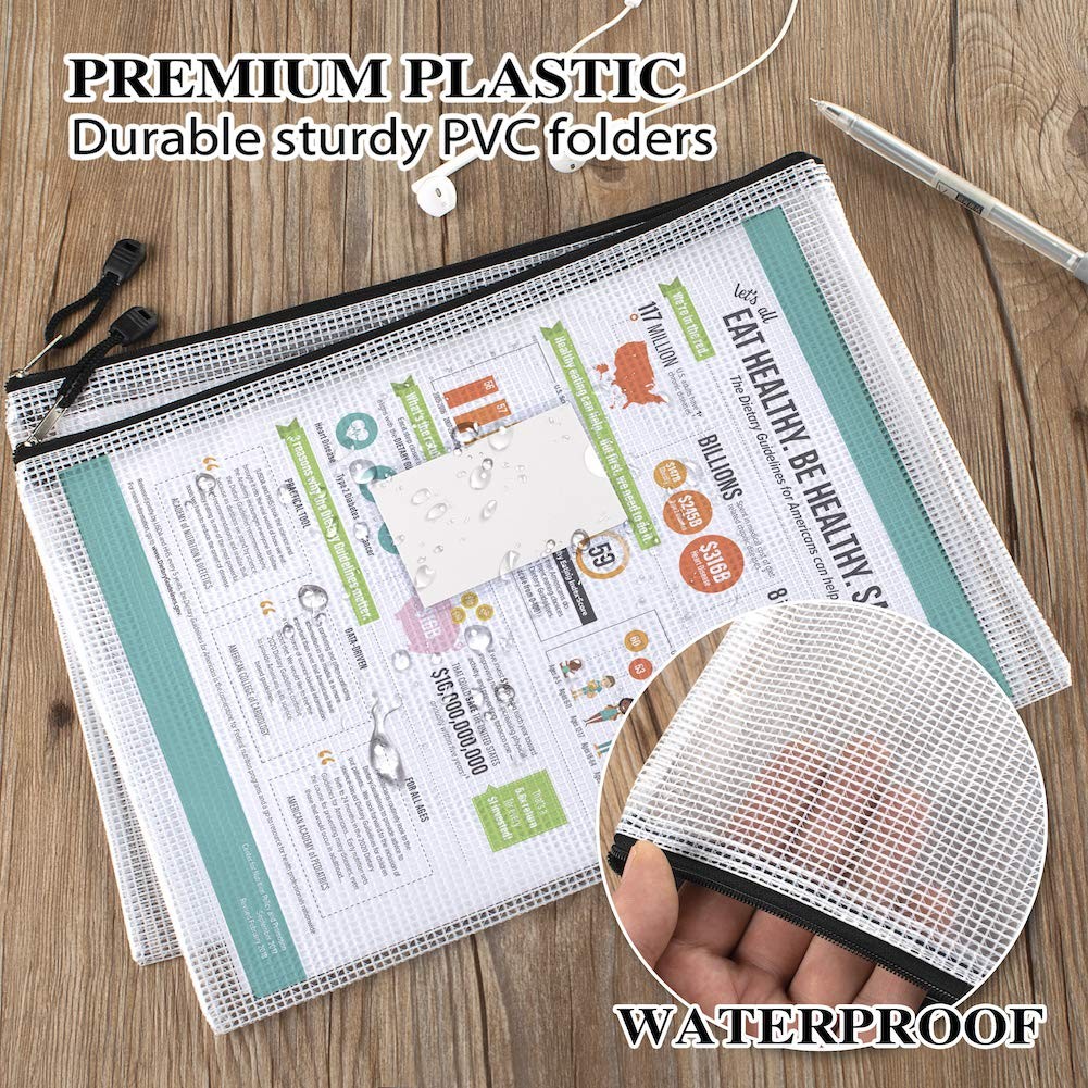 Mesh Zipper Pouch Bags A4 Waterproof Document Organizer Black 20 Pack