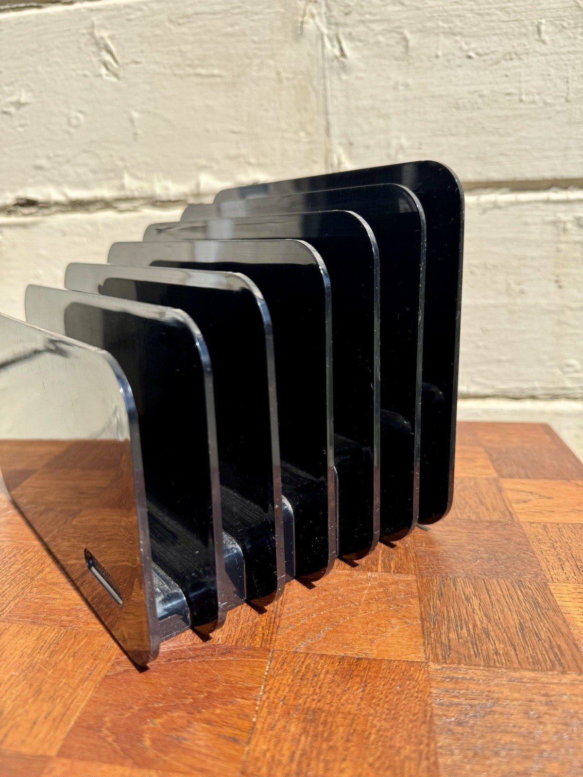 Vintage Eldon 6 Slot Desk Organizer File Sorter Smoked Black Acrylic MCM