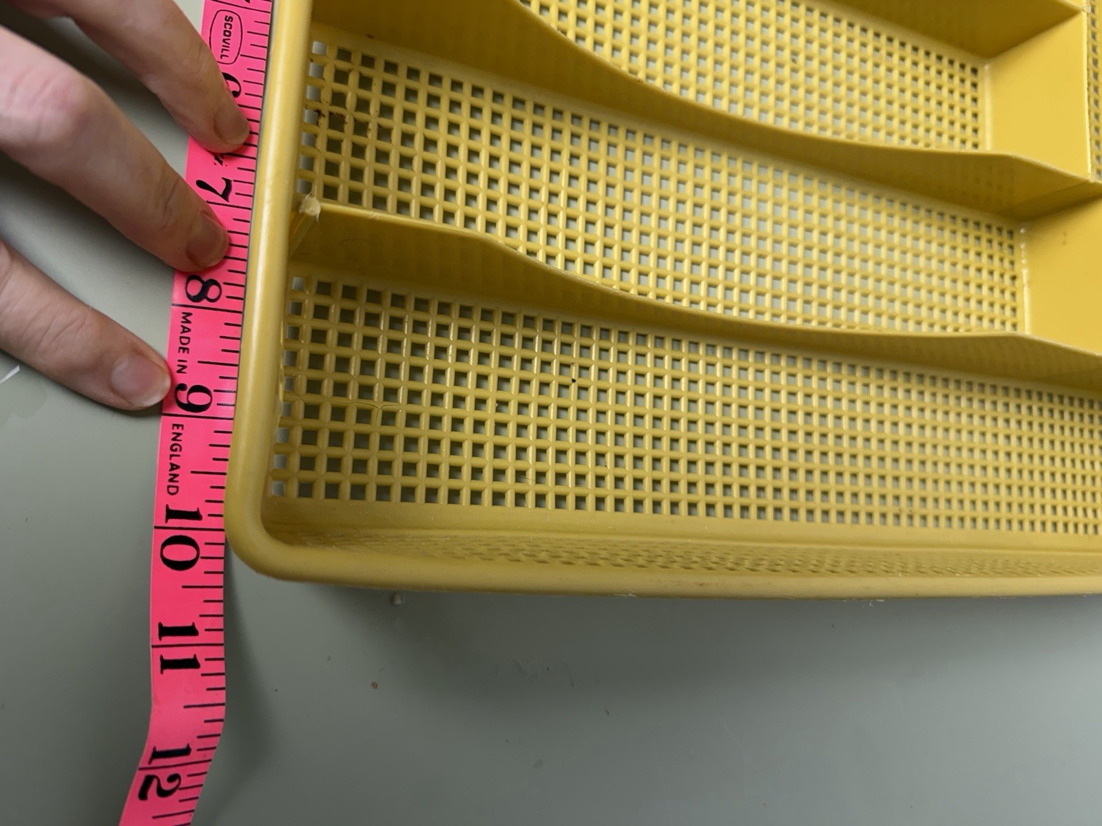 Vtg. Mustard Yellow Plastic Silverware Utensil Tray 4 Slot Retro kitchen Storage