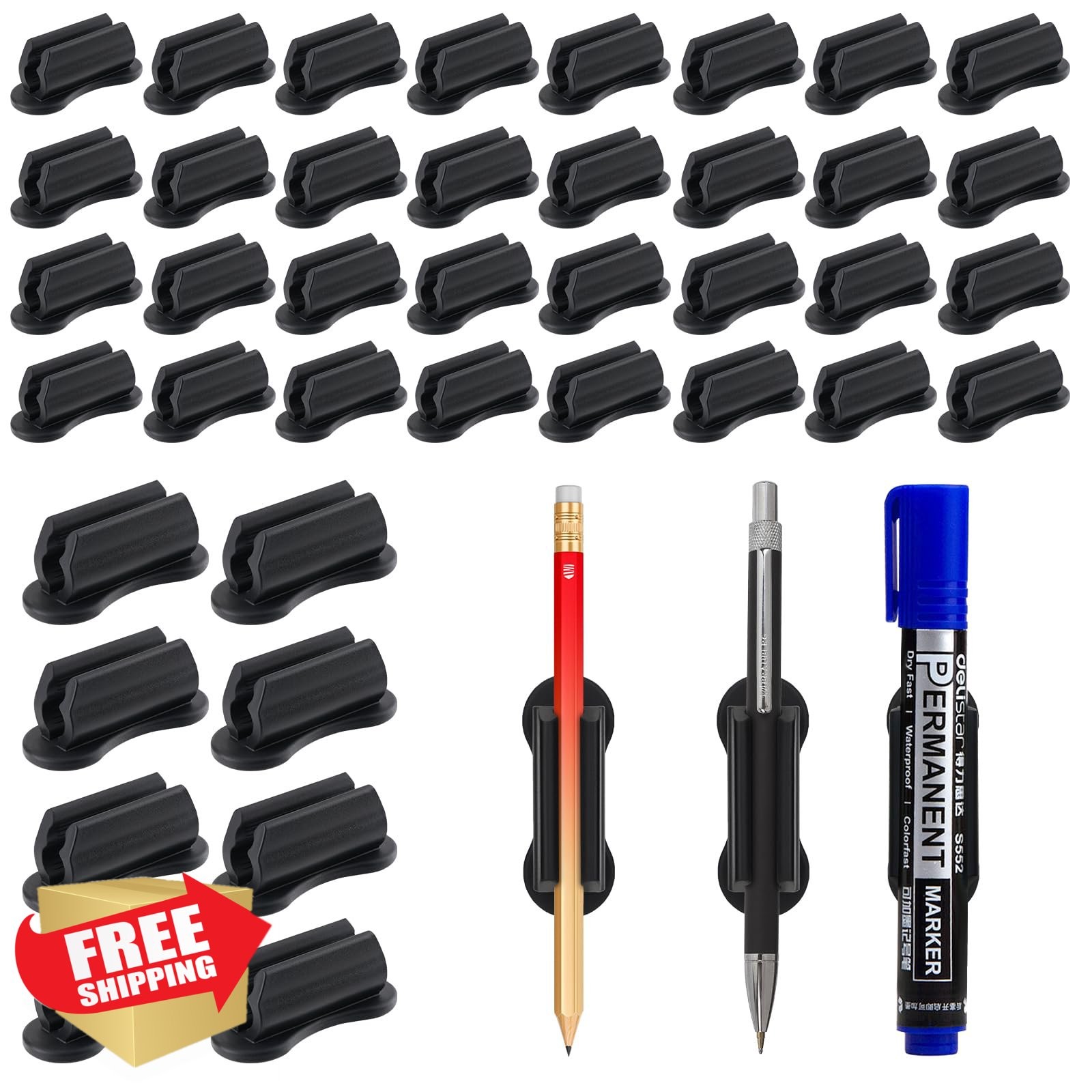 VZZNN 40 PCS Adhesive Pencil Holder, Silicone Desk Marker Clip