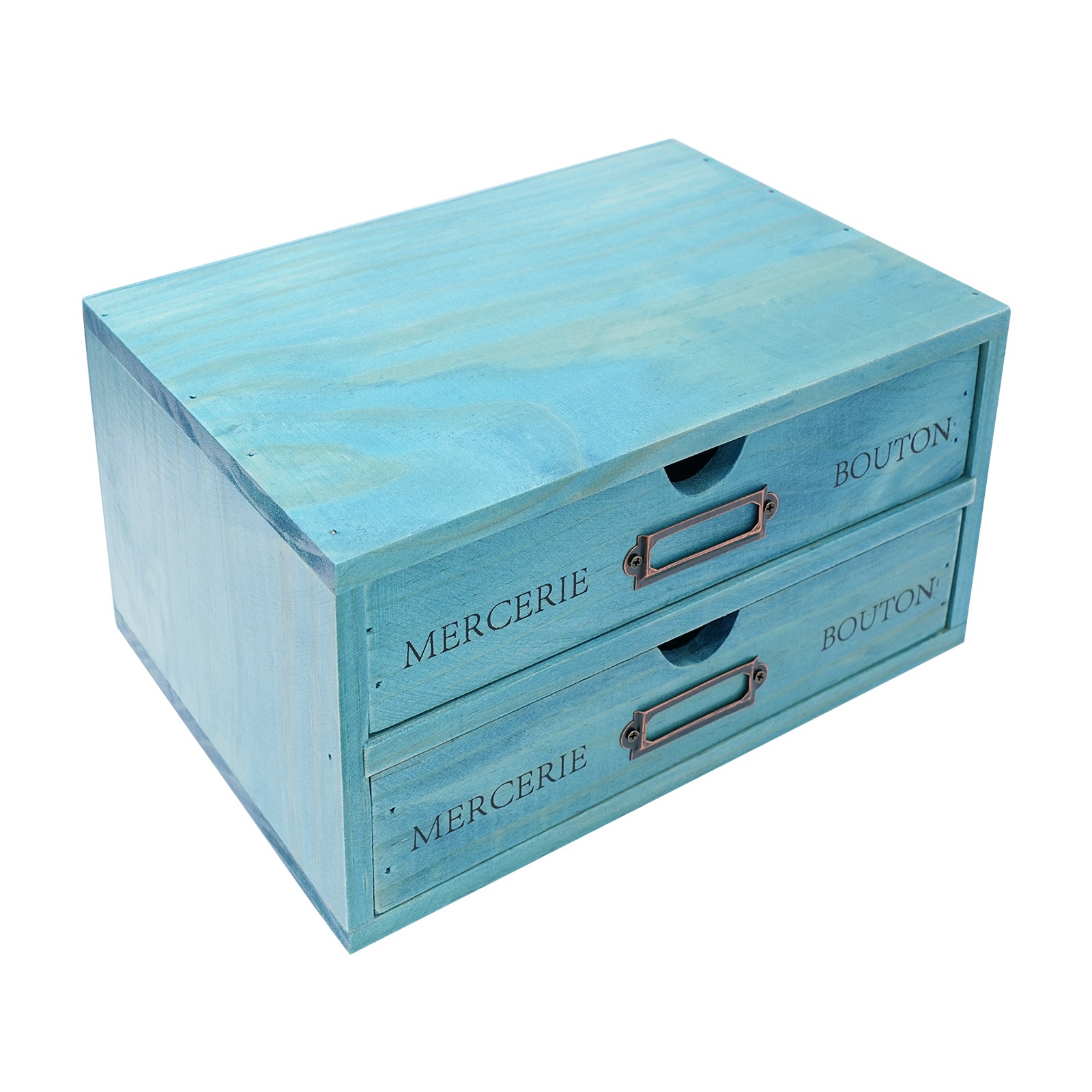 Five-Piece Set Pine Wood Desktop Drawers Vintage Wooden Desktop Organizer Blue