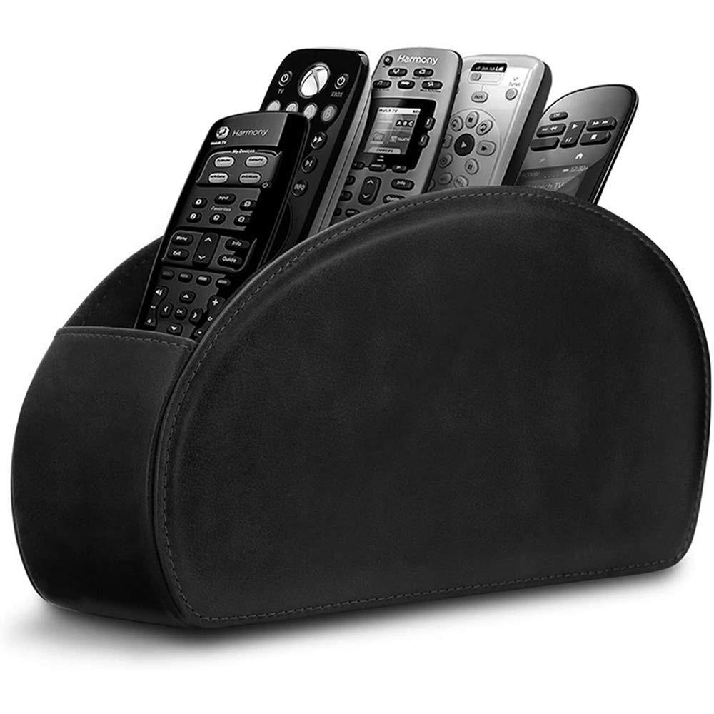 Leather Remote Control Holder with 5 Compartments TV Caddy ys/m, black