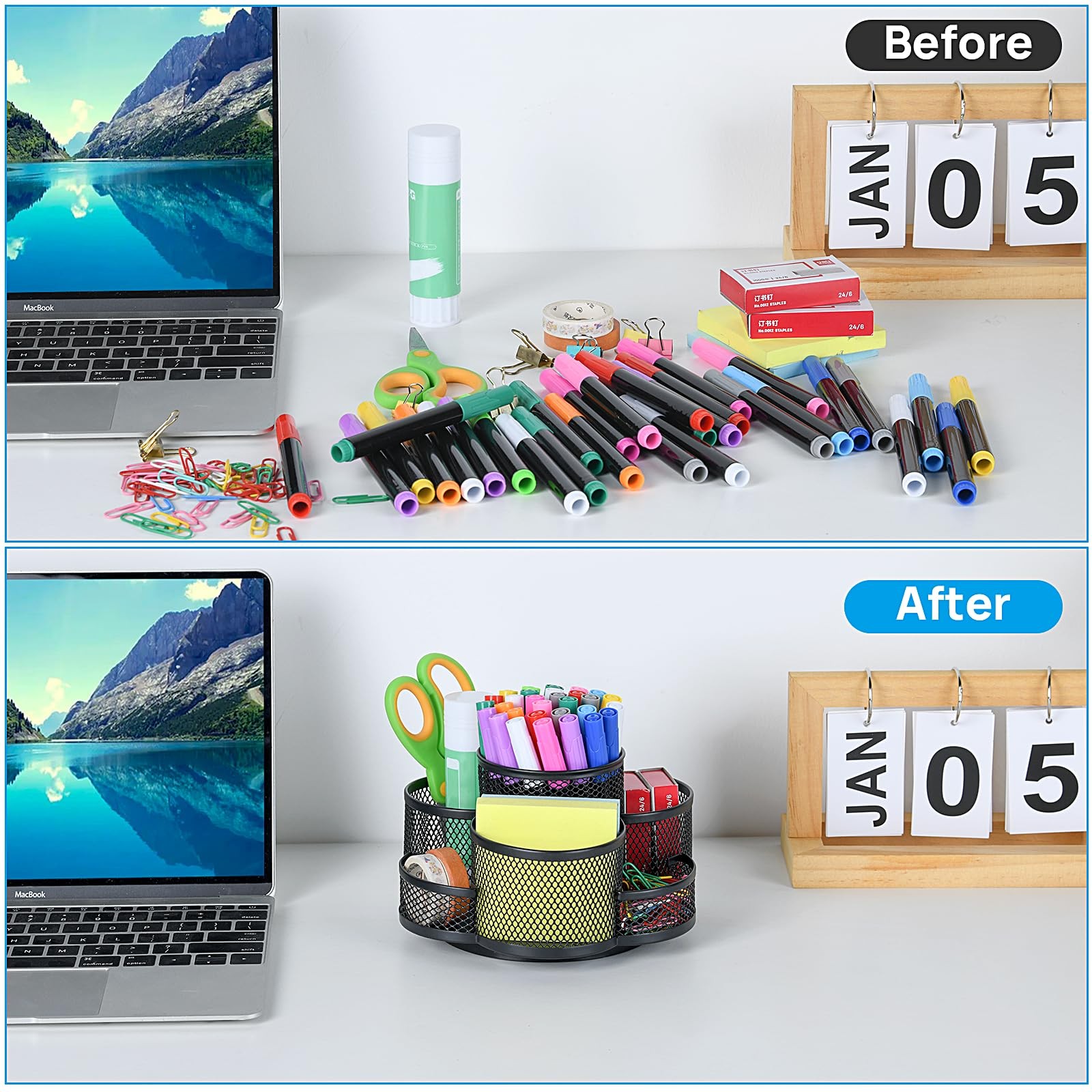 Topwey Pen Holder for Desk, 360 Rotating Pencil Holder, Cup Black