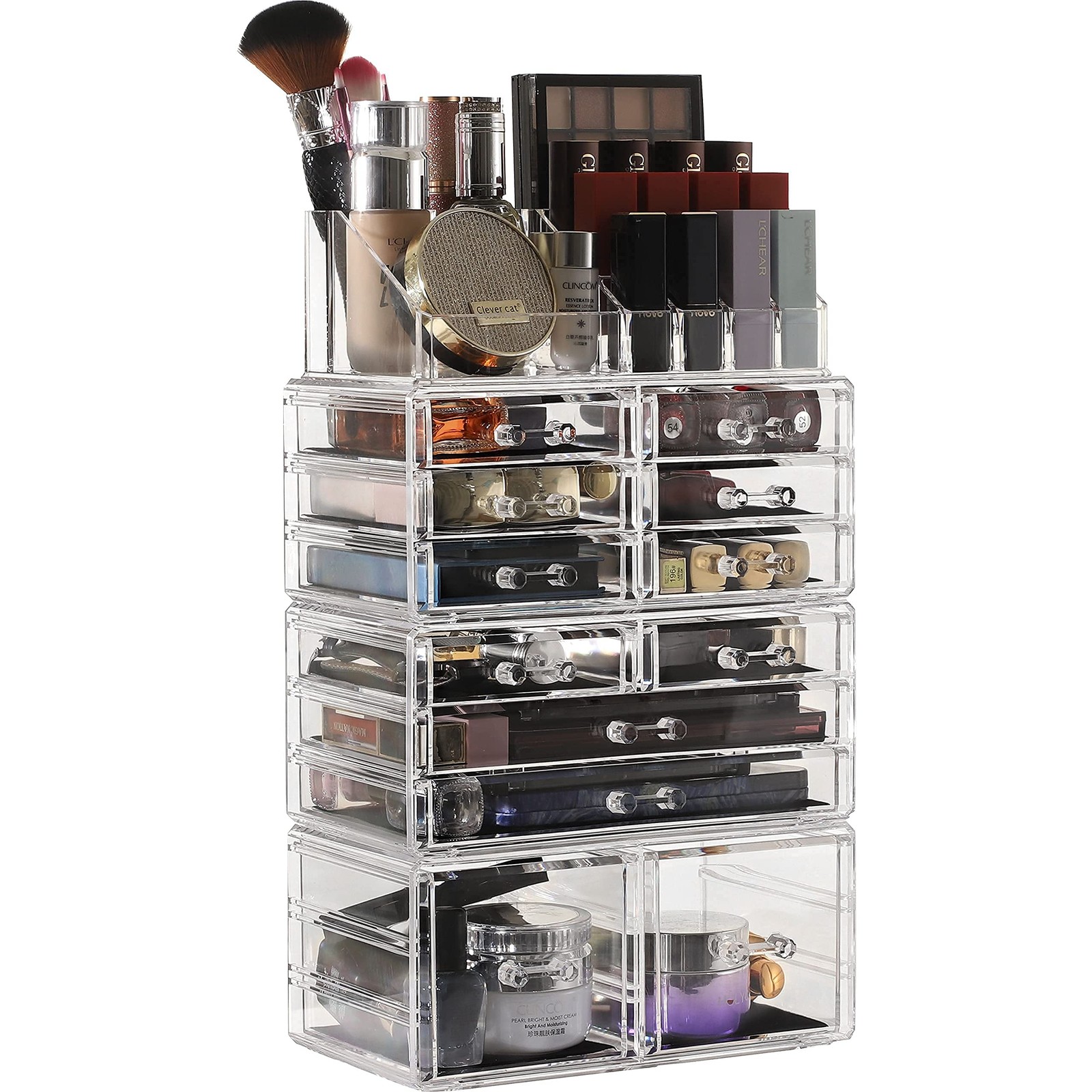 Cq acrylic 4 Pack Clear Makeup Organizer 12 Drawers,