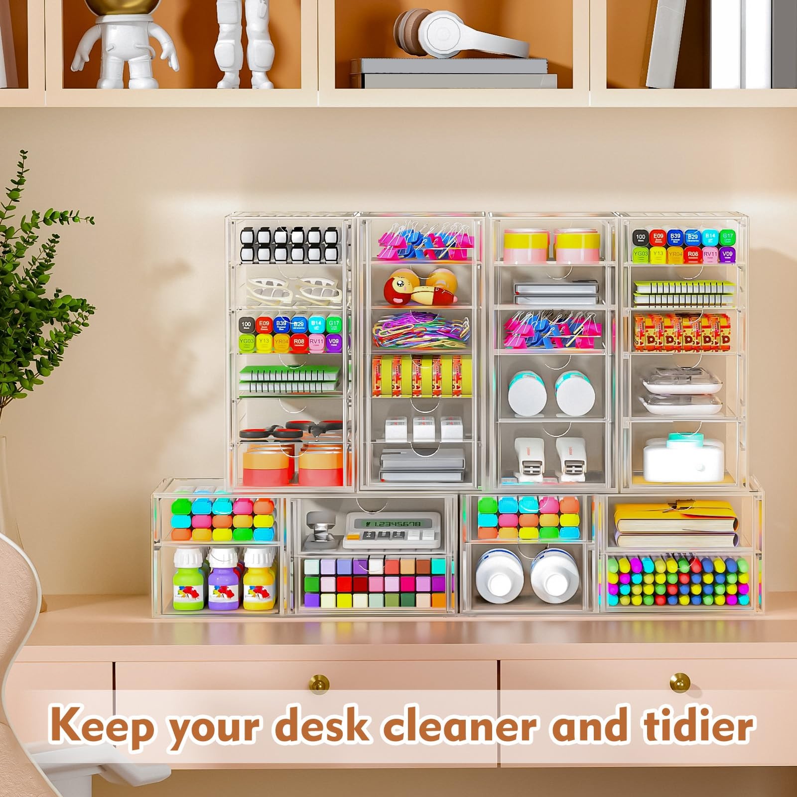 22 Drawers, Acrylic Desk Makeup Organizer, Plastic Drawers Organizer, Stackab…