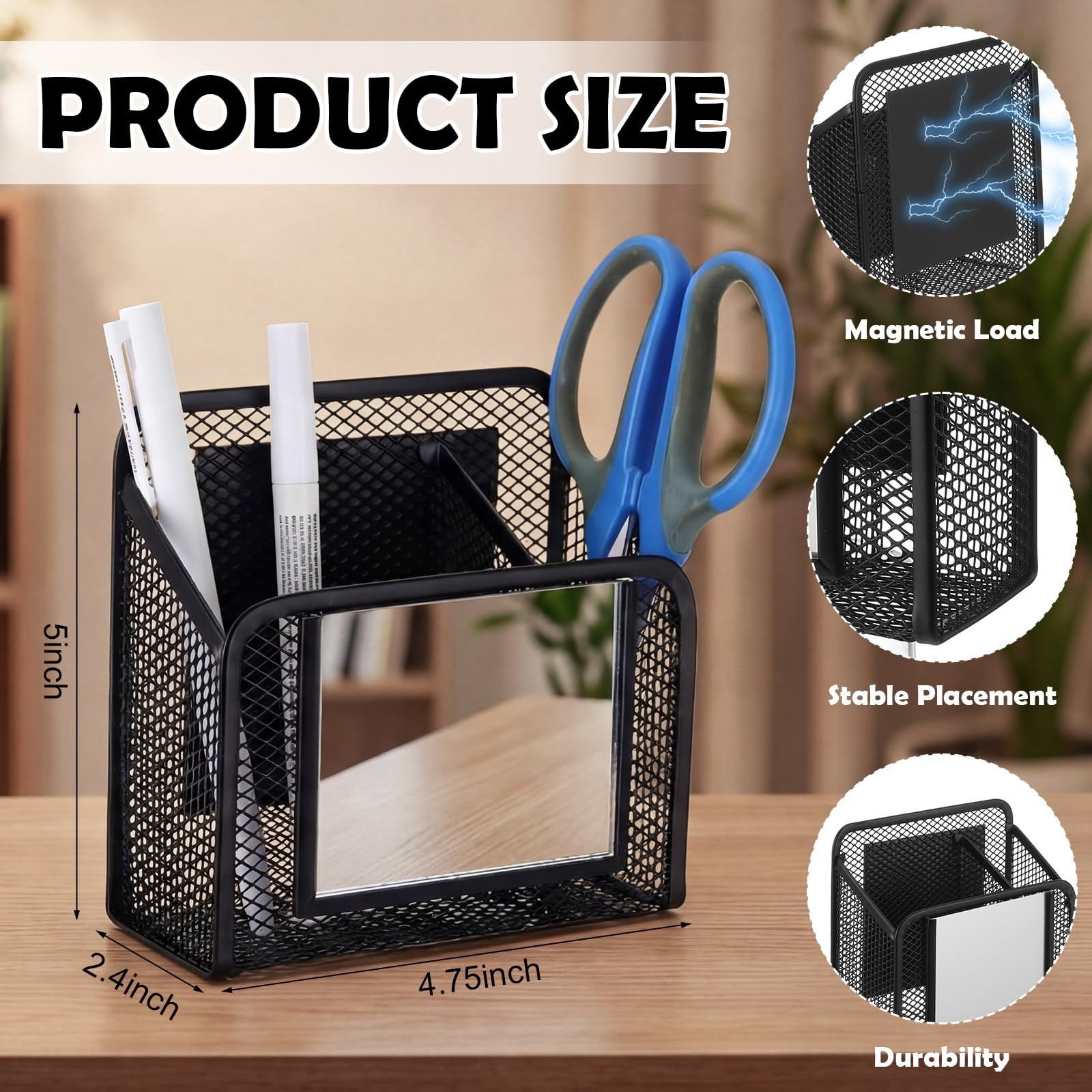 2 Pack Magnetic Mesh Locker Organizer with Mirror, Magnetic Pencil Holder Sto…