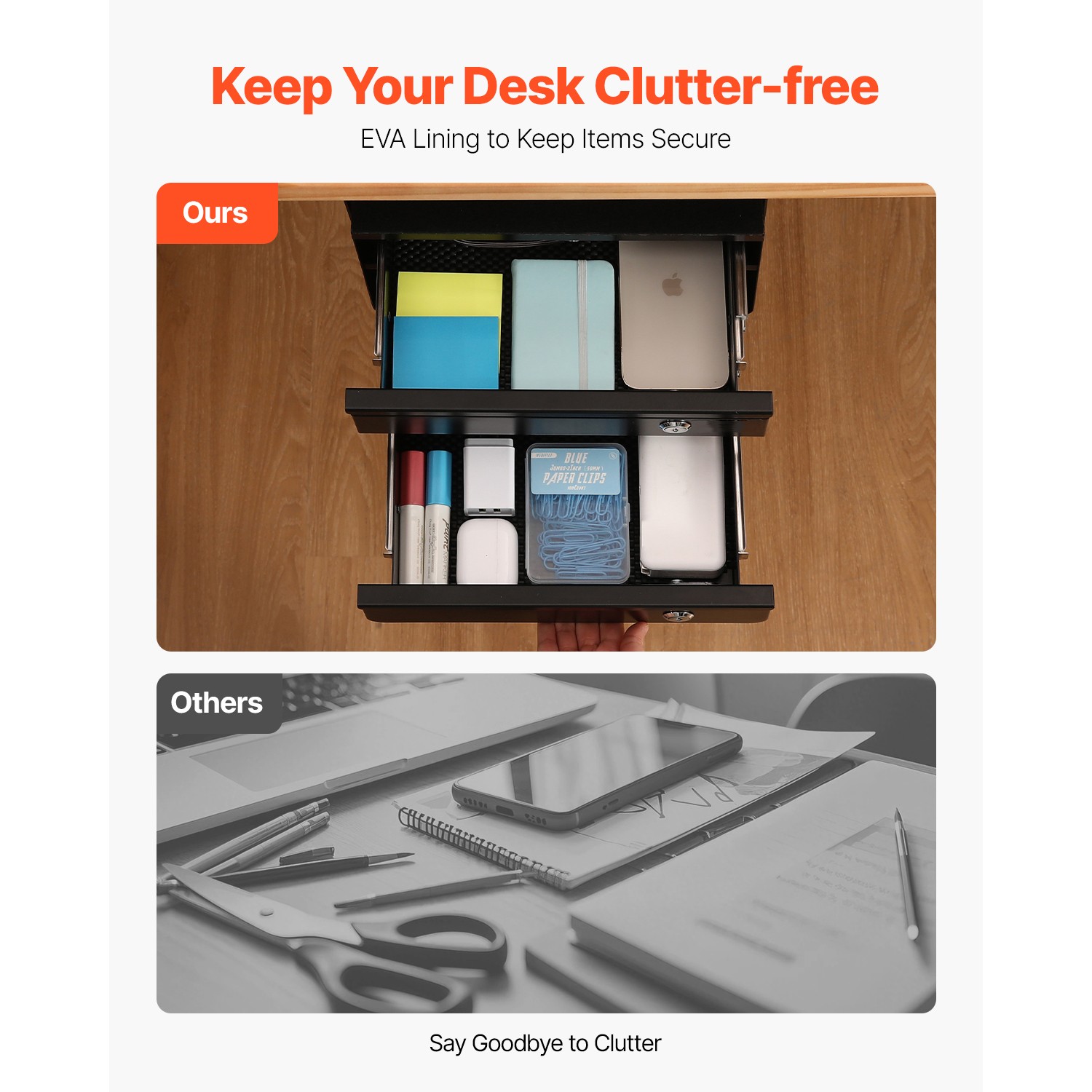Uimoso 13″ Under Desk Drawer Organizer with 2 Lockable Slide-Out Drawers