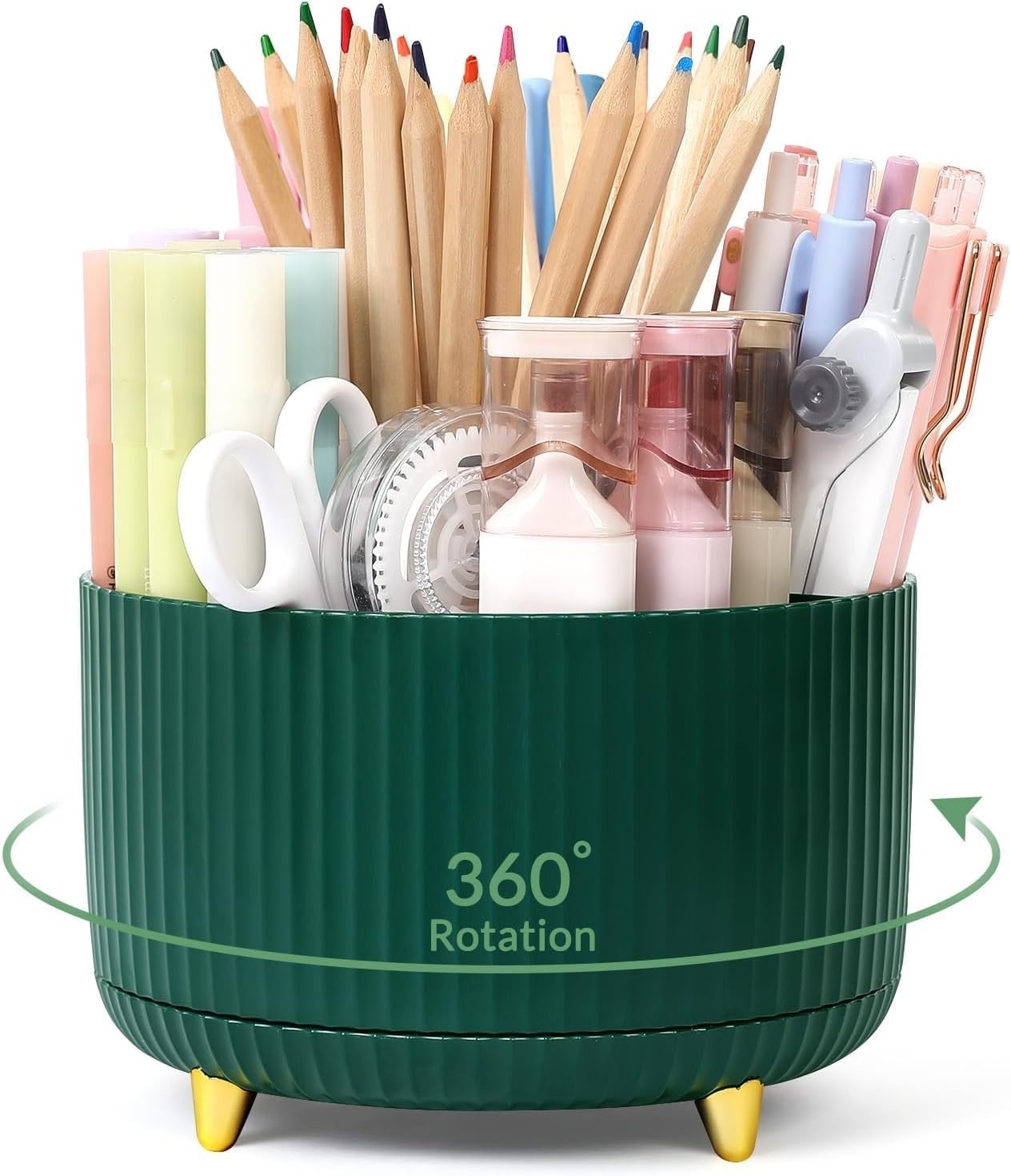 Dark Green 5-Compartment Rotating Desk Organizer for Office & Art Supplies