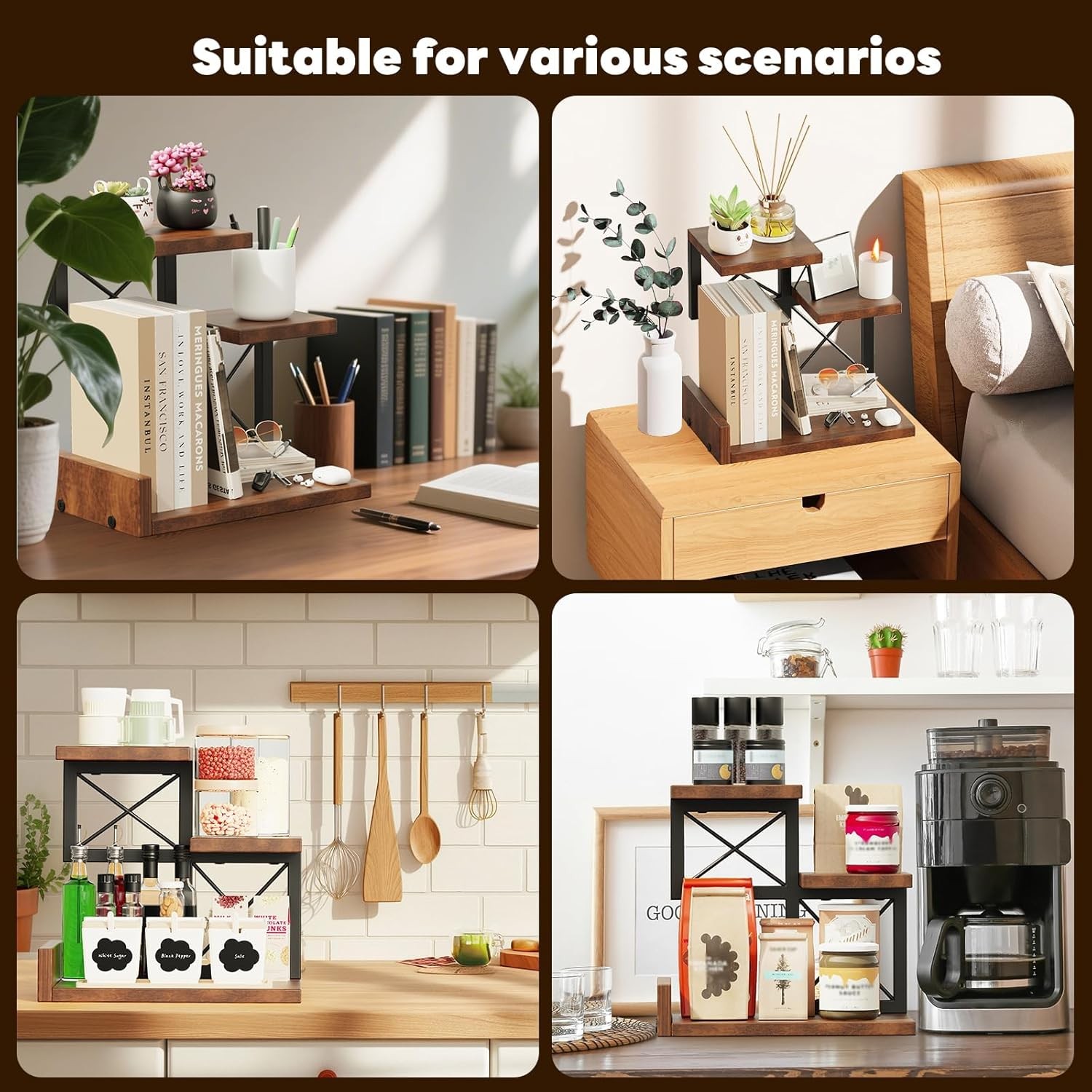 Abiglifty Desk Shelf Organizer, Wooden Desktop Organizers, 3 Tier Desk Hutch Sma