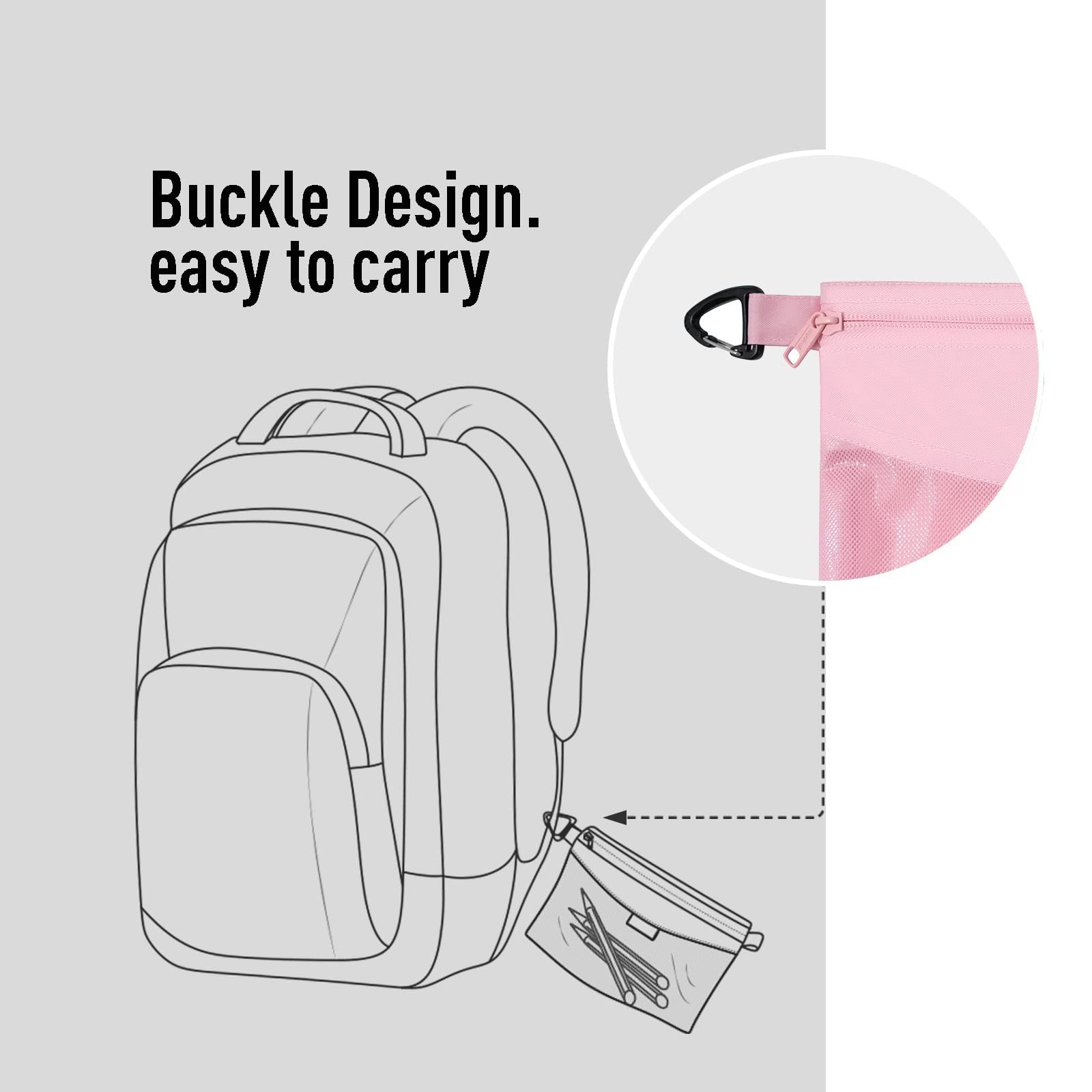 Pink Large WaterResistant Material Mesh Zipper Pouch Storage Travel Bag