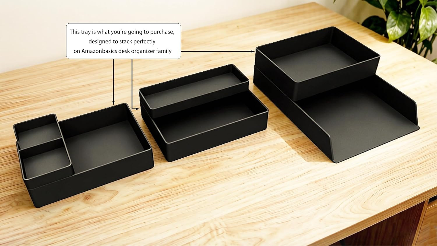 Amazon Basics Rectangular Plastic Desk Organizer with Storage Trays, Accessory T