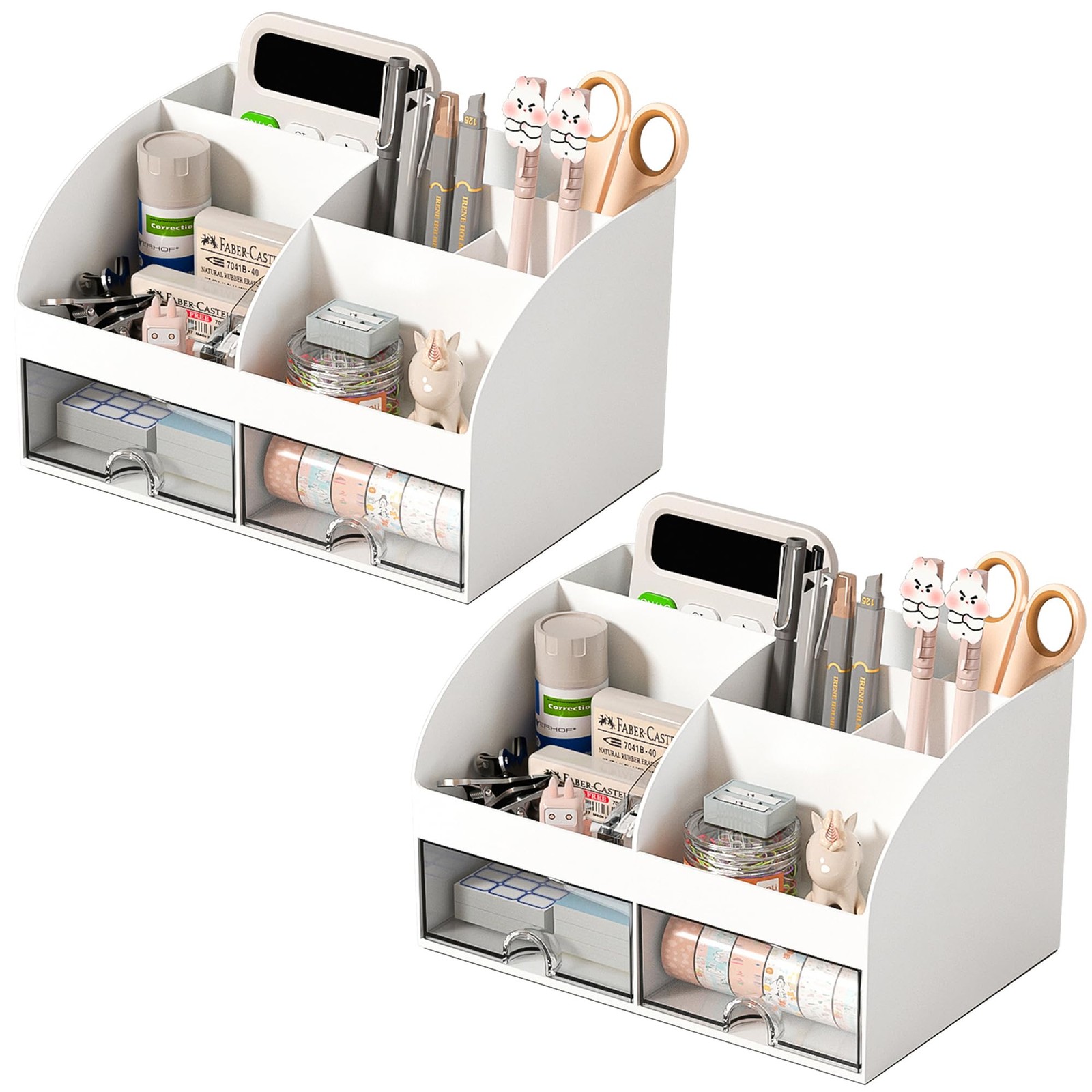Desk Organizer with 6 Compartments and 2 Drawers, Plastic Makeup Organizer, P…