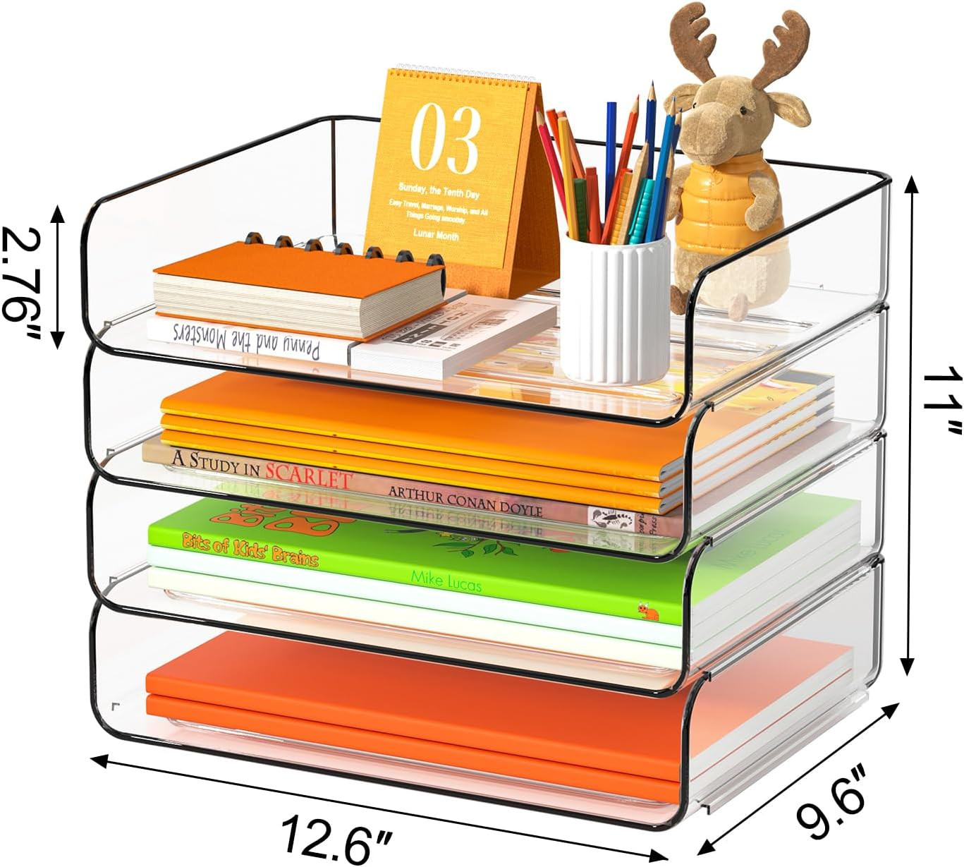 FANXIYQ 4-Tier Acrylic Paper Tray Organizer – Low-Profile Desk File Sorter for O