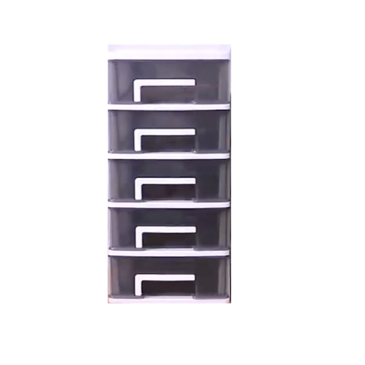 5-Tier Drawer Desktop Storage Bin Unit, White Frame Mini White, transparent