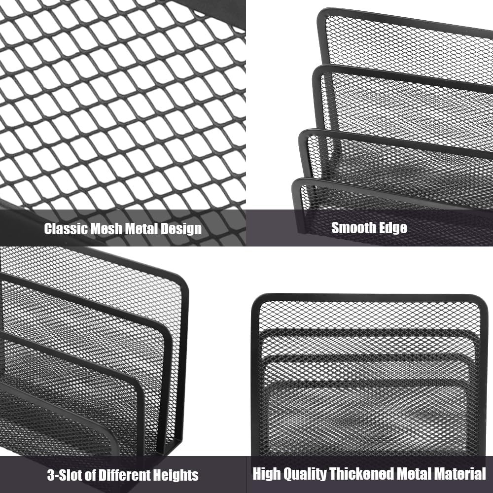Desk Mail Organizer, 2 Pack Metal Mesh Small File Holders with 6 Metal Clips Let