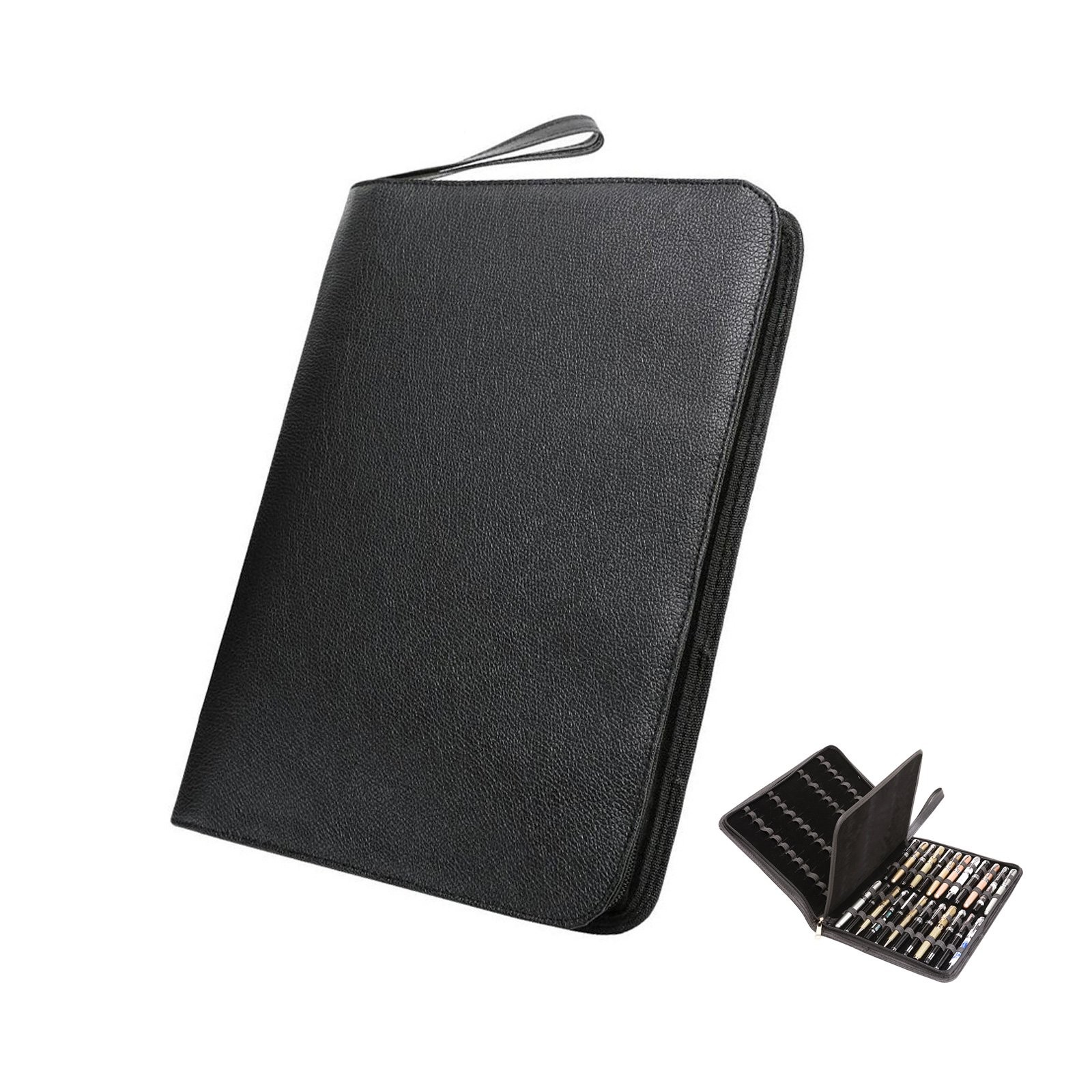 48 PU Leather Fountain Pen Case Large Capacity Black Roller Pen Holder Bag Pouch