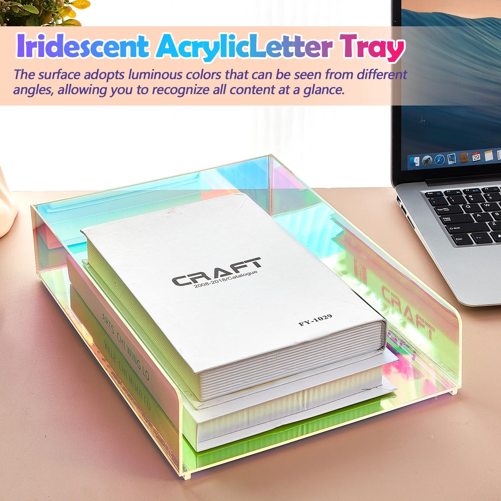 3 PCS 12.6×9.5 inch Iridescent Acrylic Stackable Letter Tray Paper Organizer